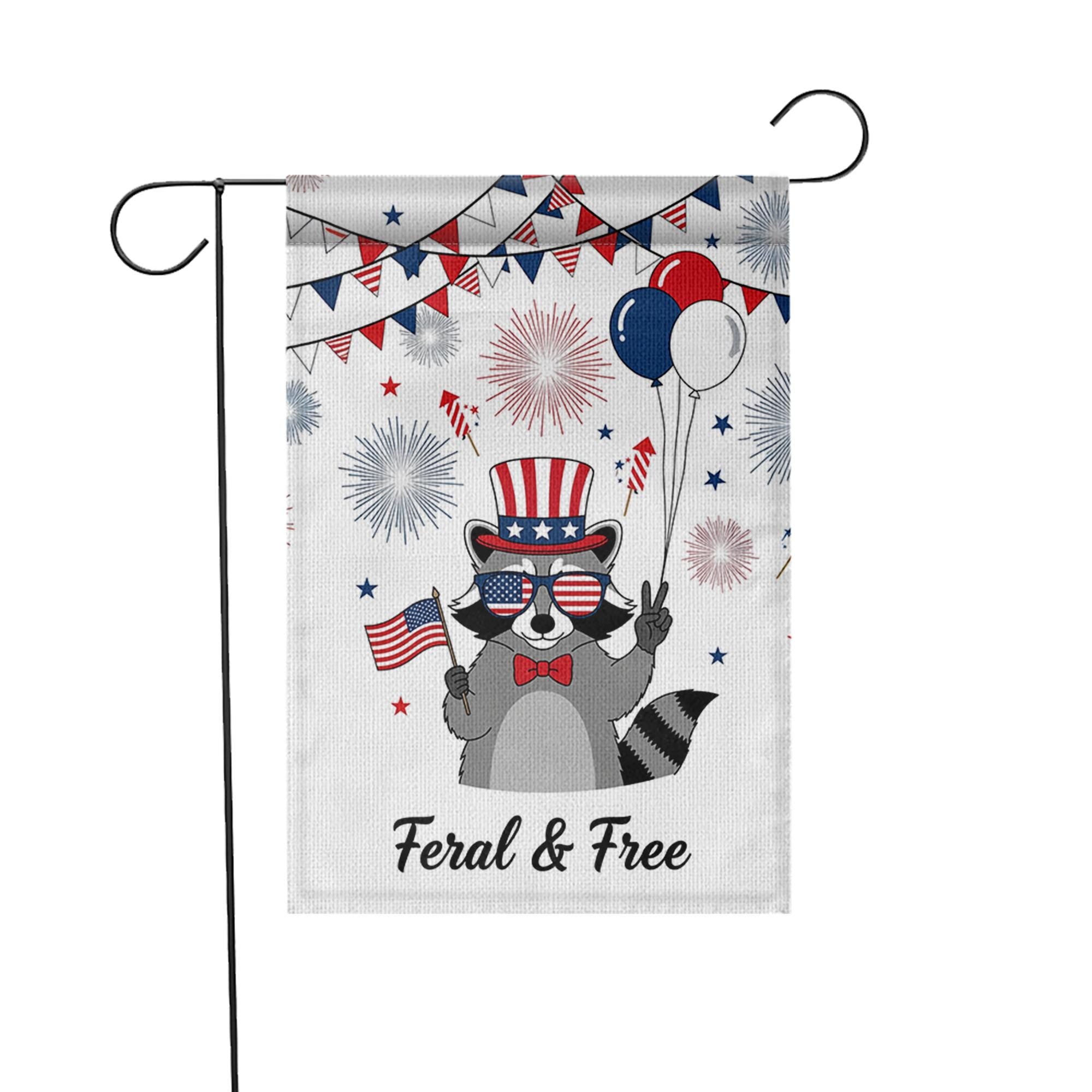 Feral and Free Garden Flag, Funny Raccoon Yard Decor, 4th of July Outdoor Flag, Patriotic Animal Banner, Independence Day Decor