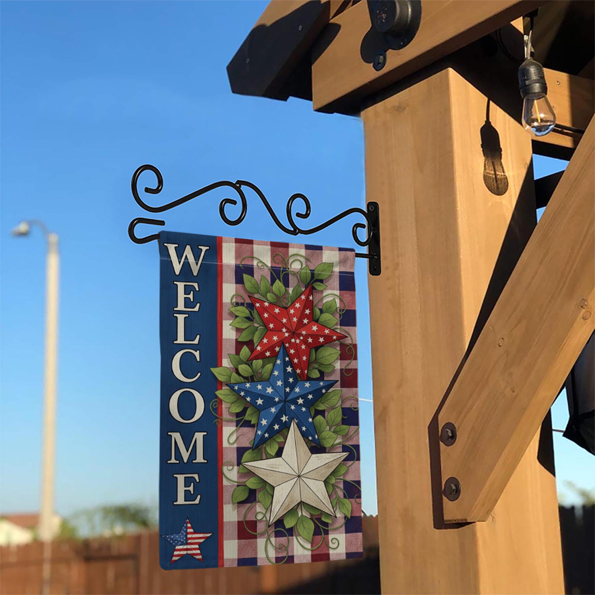 Patriotic Welcome Garden Flag, Red White Blue Star Yard Decor, 4th of July Outdoor Flag, Rustic Americana Summer Porch Banner