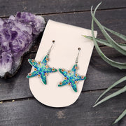 Plumeria Starfish Earrings – Tropical Beach Dangle Jewelry, Ocean-Inspired Summer Gift, Floral Sea Star Accessory for Her