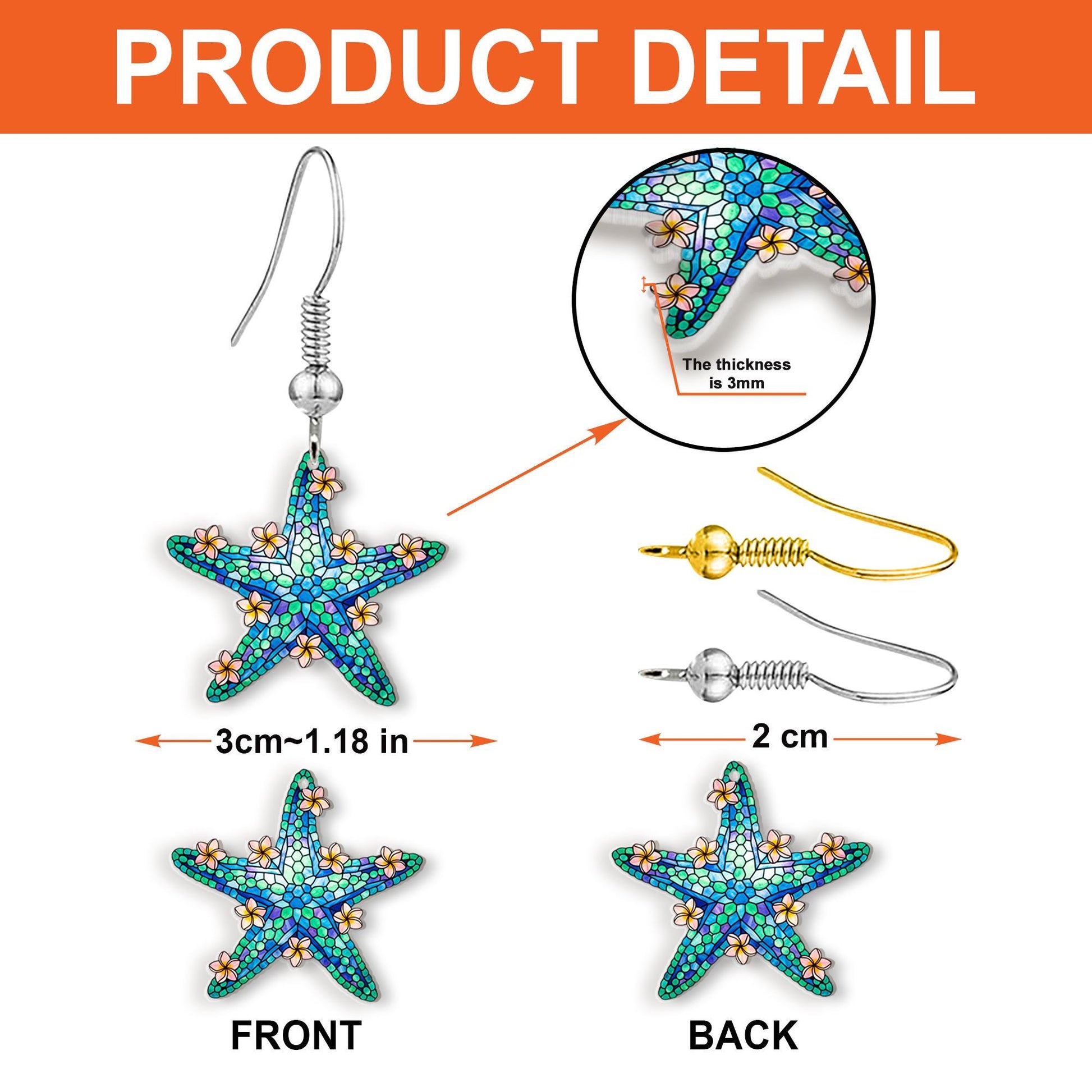 Plumeria Starfish Earrings – Tropical Beach Dangle Jewelry, Ocean-Inspired Summer Gift, Floral Sea Star Accessory for Her