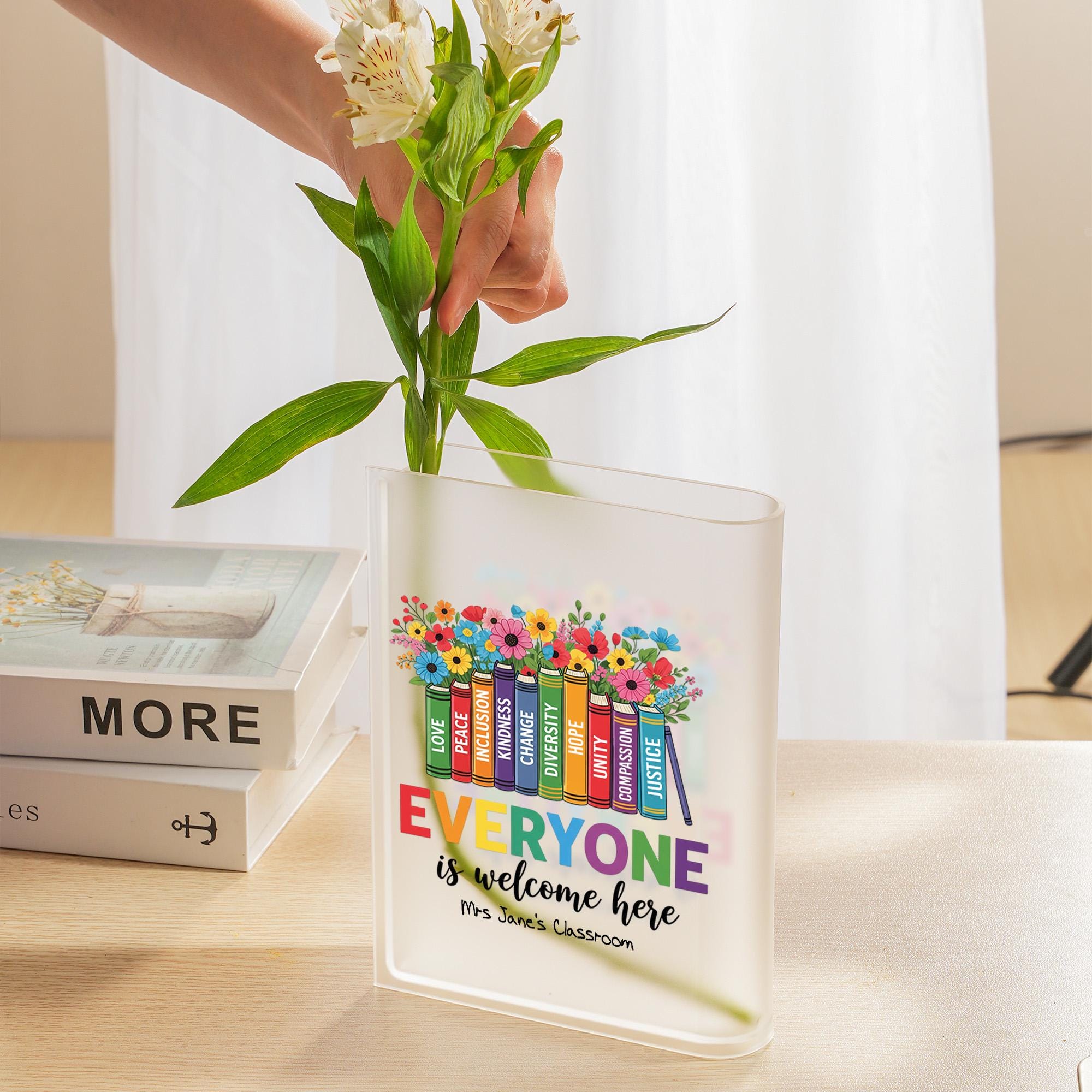 Teacher Book Vase Everyone is Welcome | Pride Month Classroom Decor | Autism Awareness Gift | LGBTQ Inclusive Teacher Appreciation