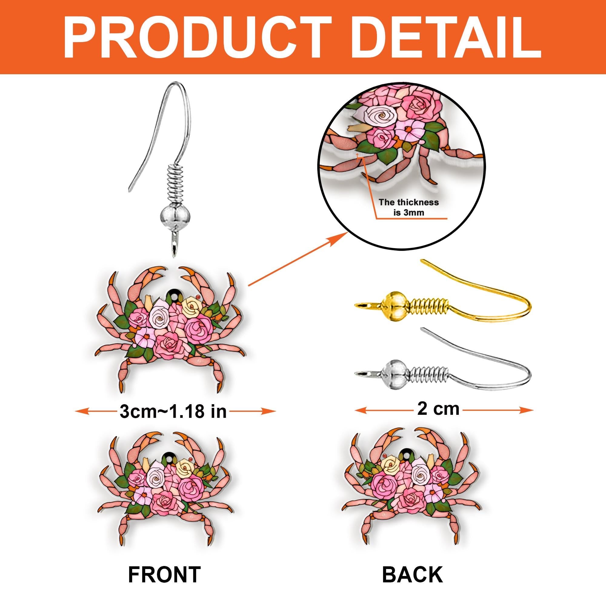 Floral Crab Earrings – Rose Garden Sea Creature Jewelry, Beachy Ocean Gift for Her, Coastal Dangle Earrings with Boho Bloom Design
