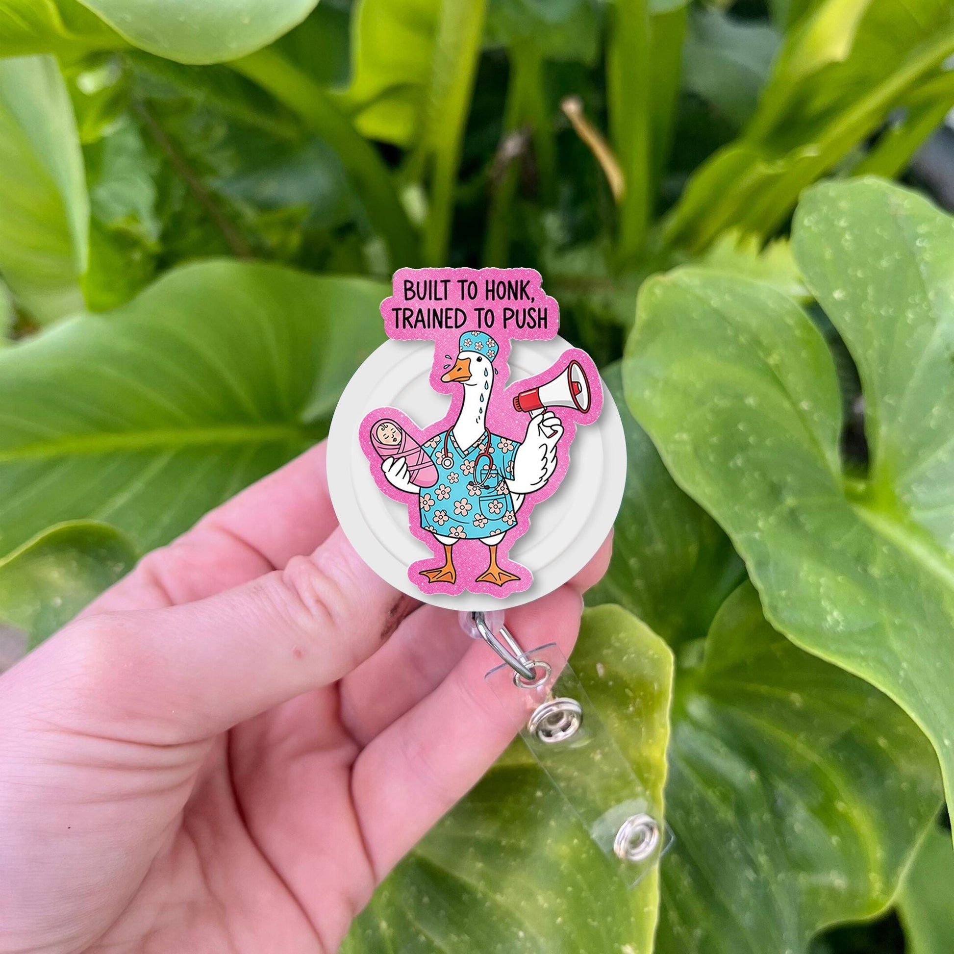 Funny L&D Nurse Badge Reel, Silly Goose Nurse ID Clip, Built to Honk Trained to Push, Labor and Delivery Nurse Gift, Cute Hospital Reel,NICU
