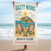 Salty Moms Beach Towel – Funny Beach Club Towel for Women, Summer Vacation Gift, Retro Girls Just Wanna Have Sun Coastal Towel
