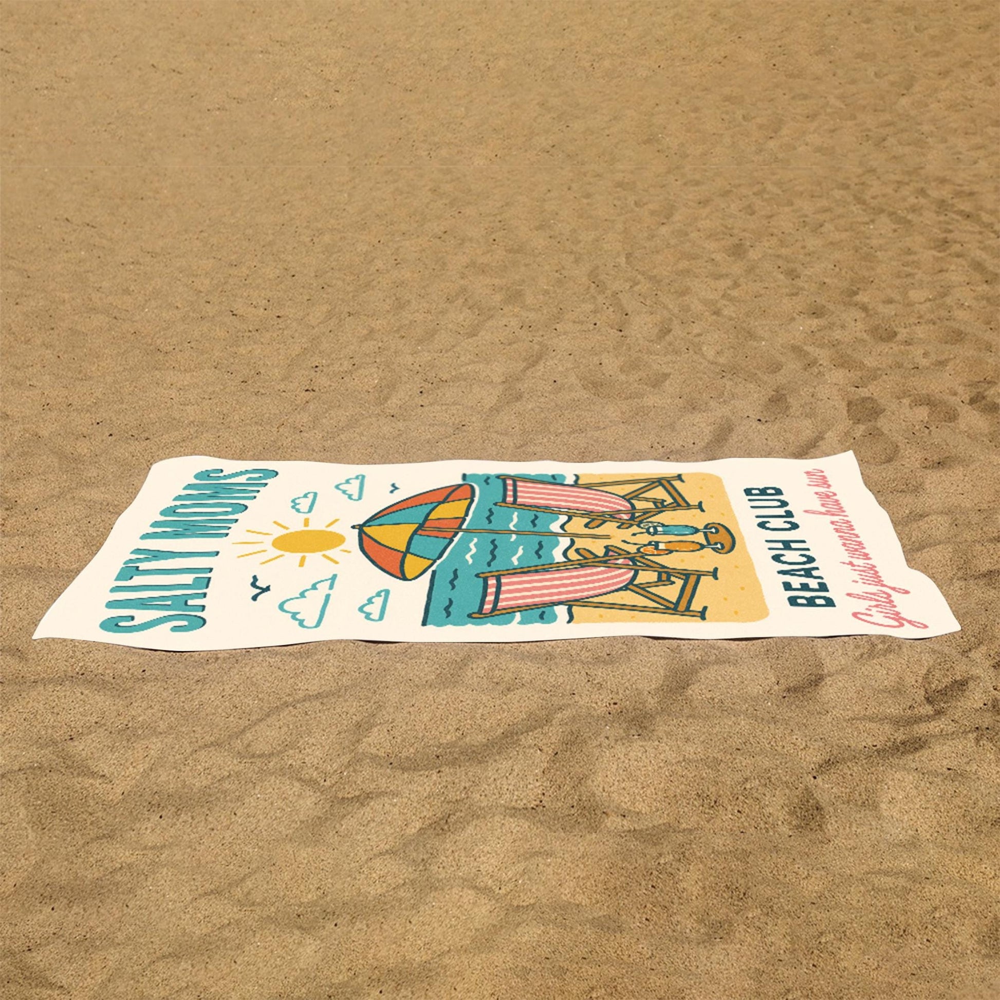 Salty Moms Beach Towel – Funny Beach Club Towel for Women, Summer Vacation Gift, Retro Girls Just Wanna Have Sun Coastal Towel