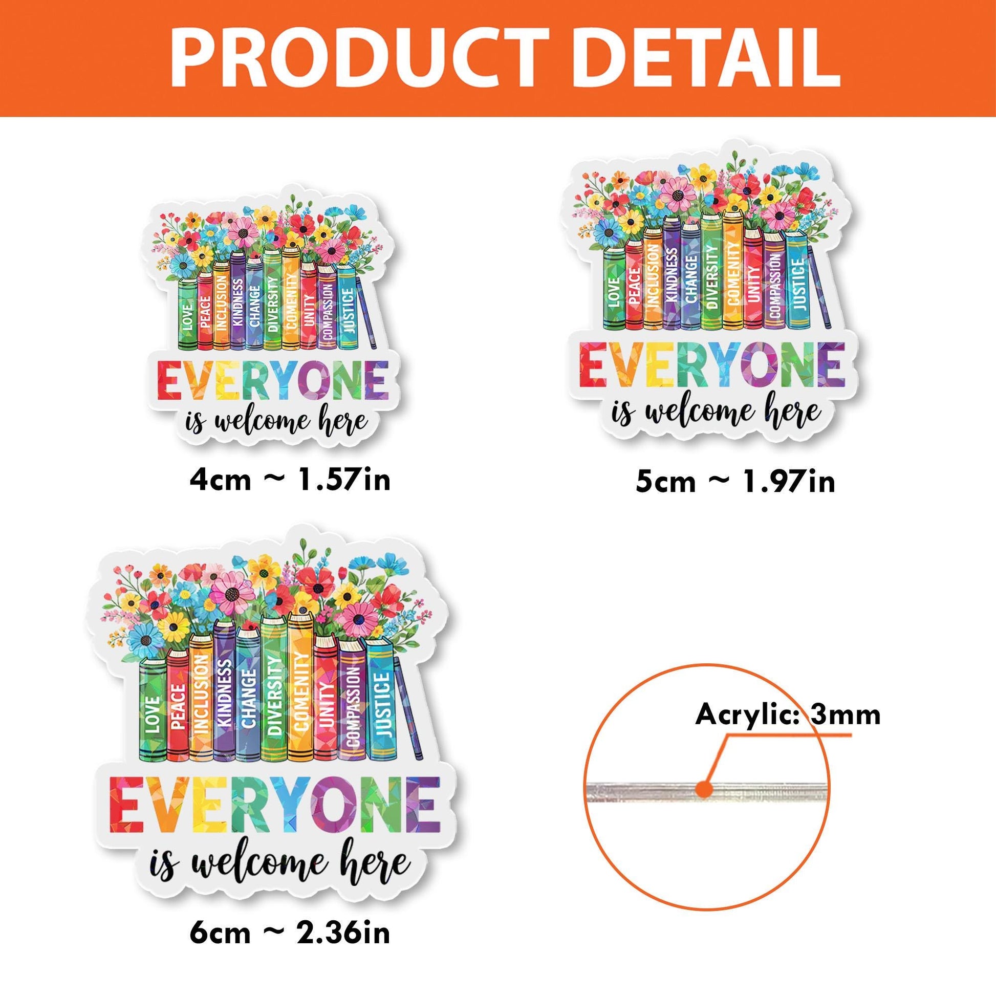 Everyone Is Welcome Here Badge Reel – Inclusive Bookstack ID Clip – Pride Teacher or Librarian Gift – Diversity Floral Badge Holder