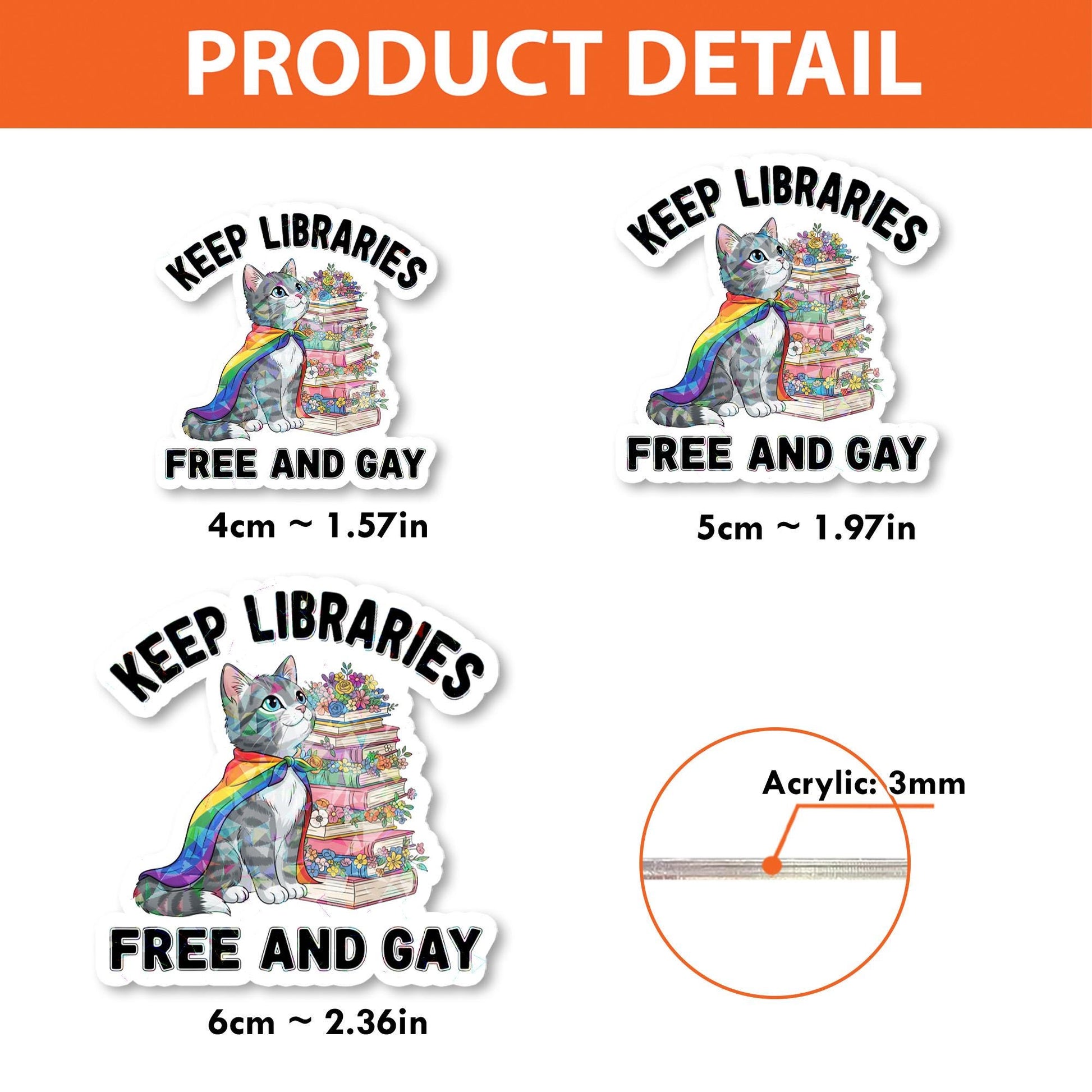 Keep Libraries Free and Gay Badge Reel – LGBTQ Librarian Gift – Rainbow Cat ID Clip – Pride Bookstack Retractable Holder