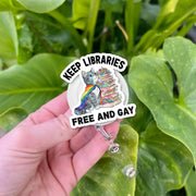Keep Libraries Free and Gay Badge Reel – LGBTQ Librarian Gift – Rainbow Cat ID Clip – Pride Bookstack Retractable Holder