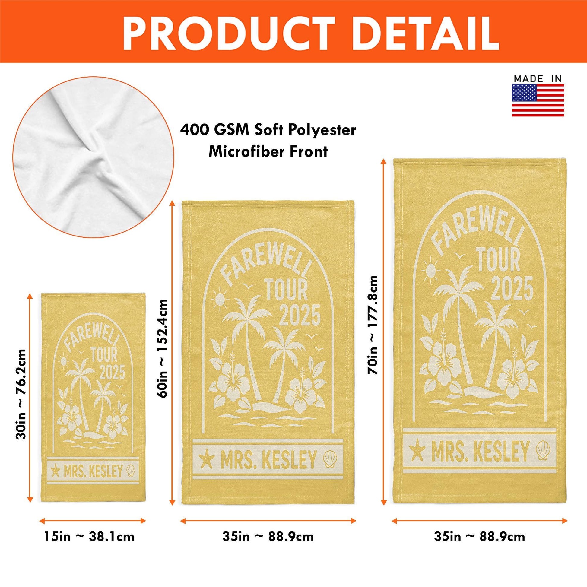 Farewell Tour 2025 Beach Towel – Personalized Retirement Gift for Women, Custom Name Vacation Towel, Teacher or Coworker Send-Off