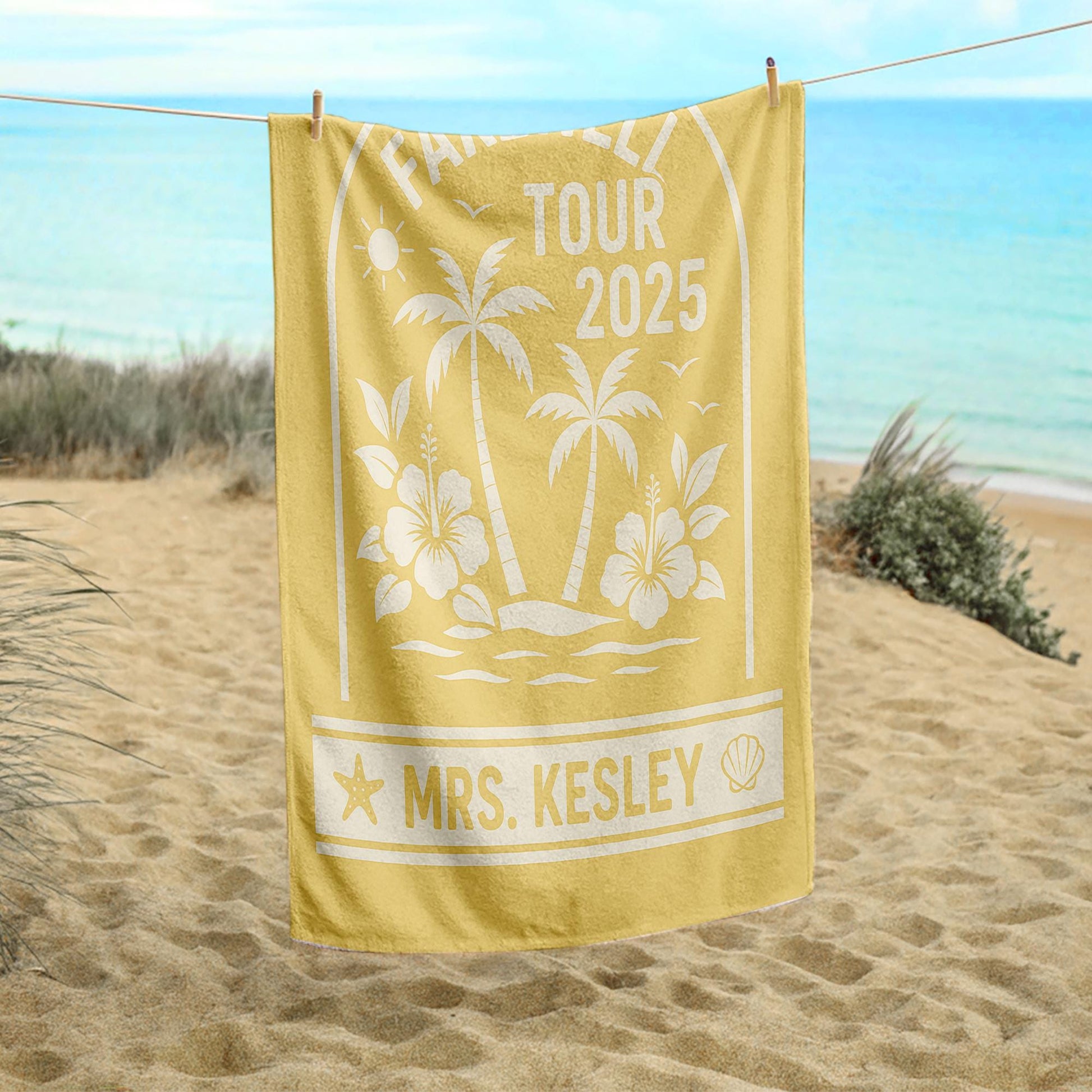 Farewell Tour 2025 Beach Towel – Personalized Retirement Gift for Women, Custom Name Vacation Towel, Teacher or Coworker Send-Off