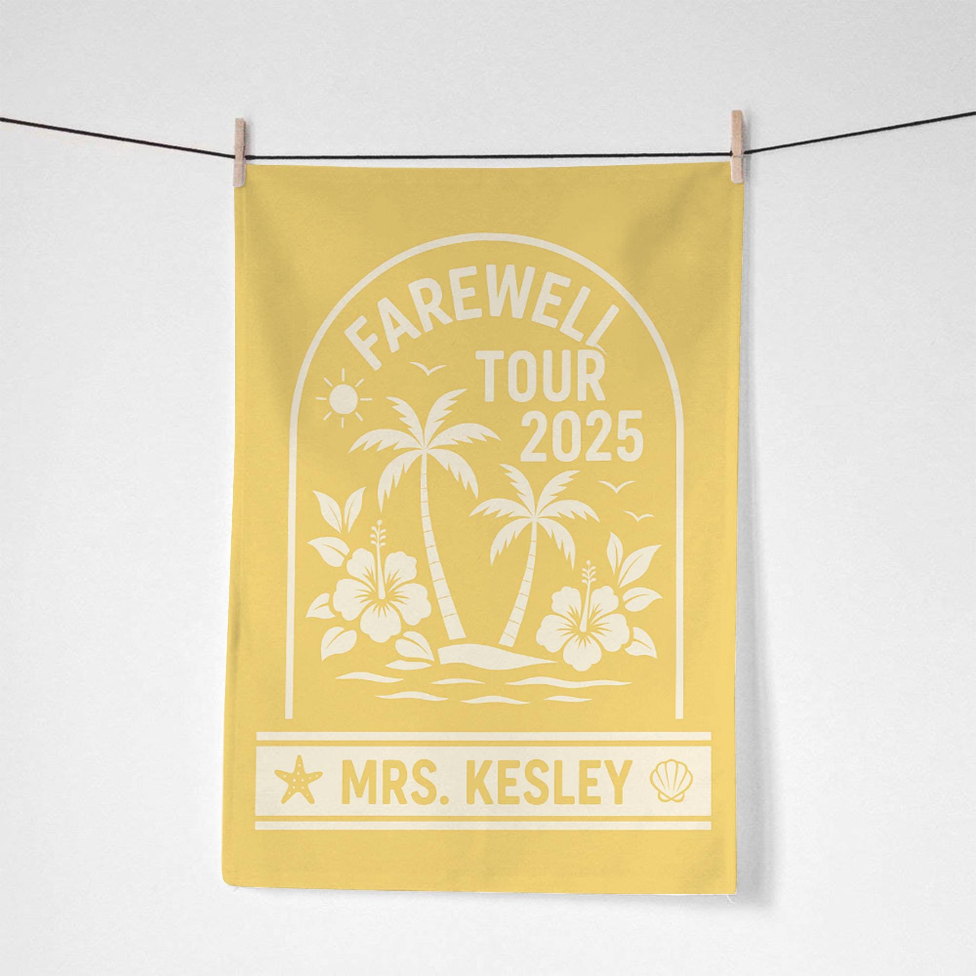 Farewell Tour 2025 Beach Towel – Personalized Retirement Gift for Women, Custom Name Vacation Towel, Teacher or Coworker Send-Off