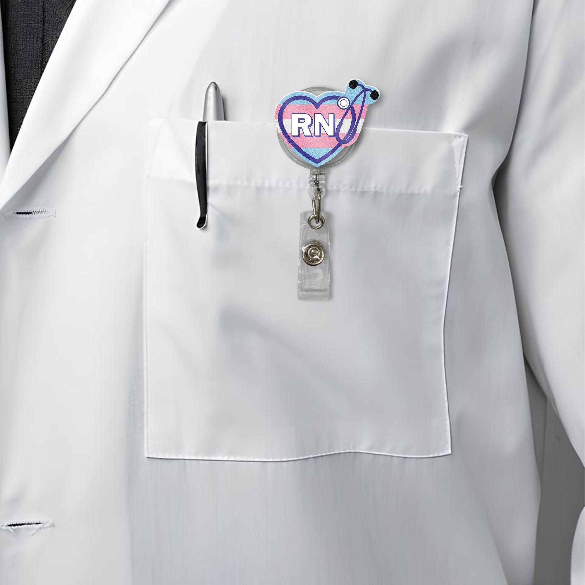 Trans Pride RN Badge Reel | Registered Nurse ID Holder | LGBTQ+ Stethoscope Clip | Pride Month Gift for Nurses | Inclusive Badge Reel
