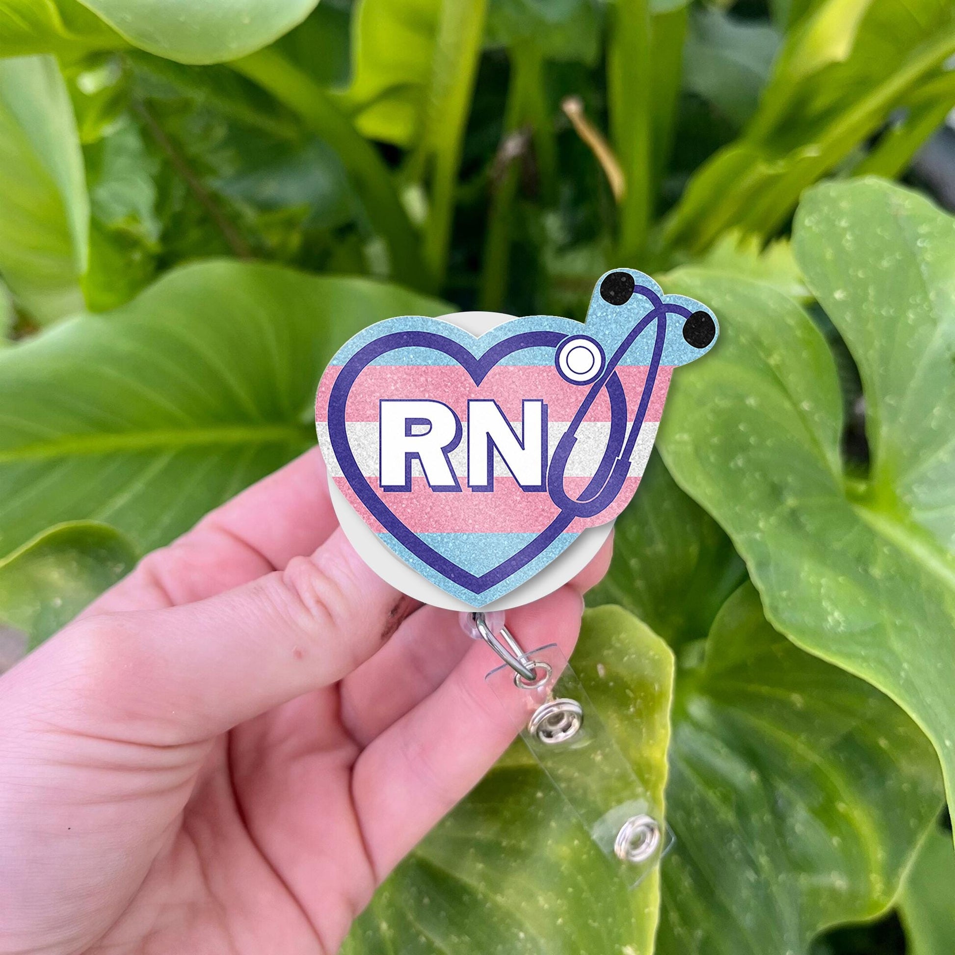 Trans Pride RN Badge Reel | Registered Nurse ID Holder | LGBTQ+ Stethoscope Clip | Pride Month Gift for Nurses | Inclusive Badge Reel