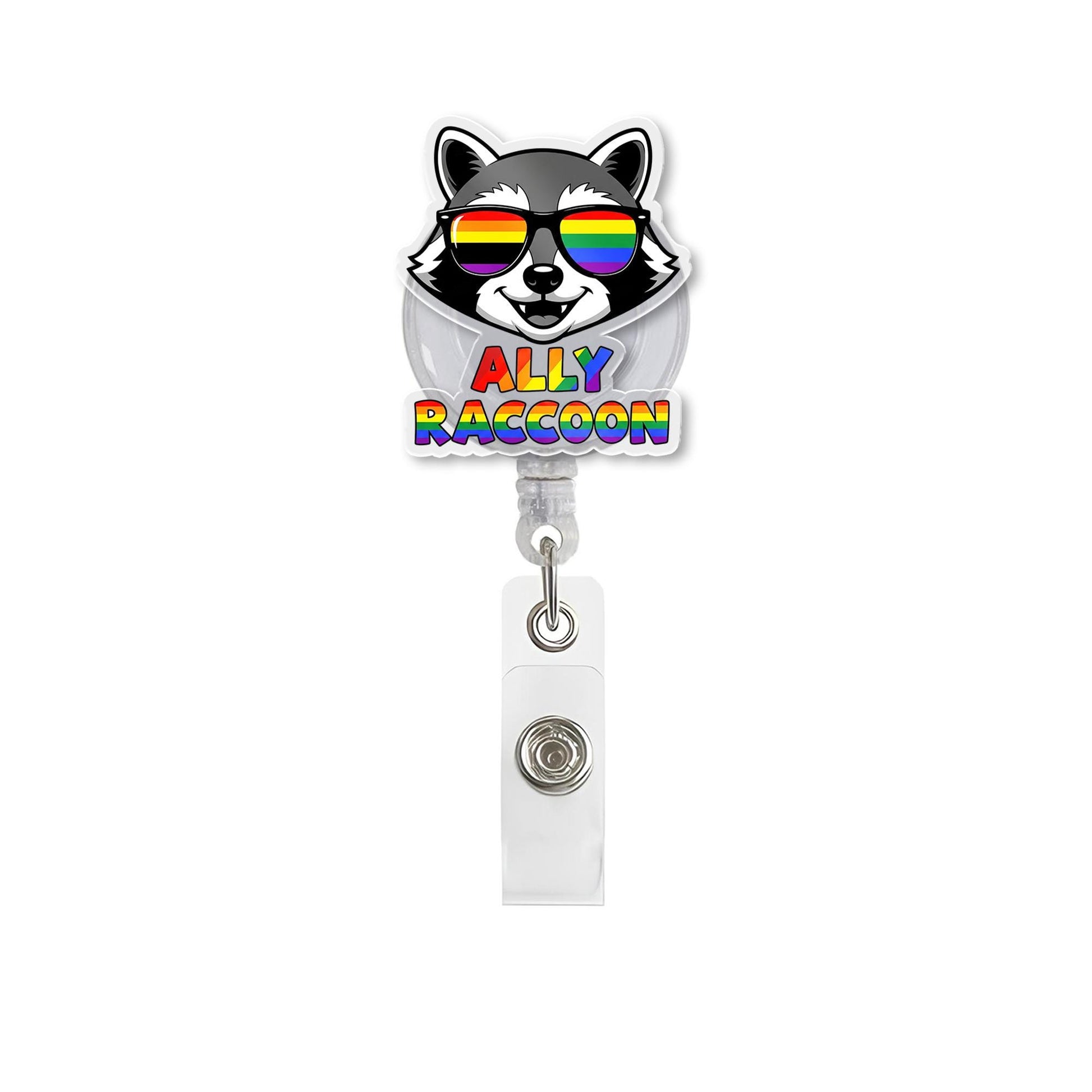 Ally Raccoon Badge Reel | LGBTQ+ Pride ID Holder for Allies | Rainbow Retractable Clip | Cute Animal Badge | Pride Month Gift