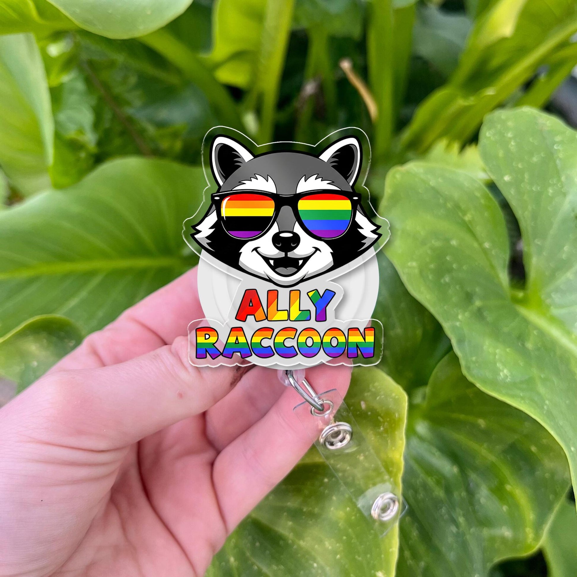 Ally Raccoon Badge Reel | LGBTQ+ Pride ID Holder for Allies | Rainbow Retractable Clip | Cute Animal Badge | Pride Month Gift
