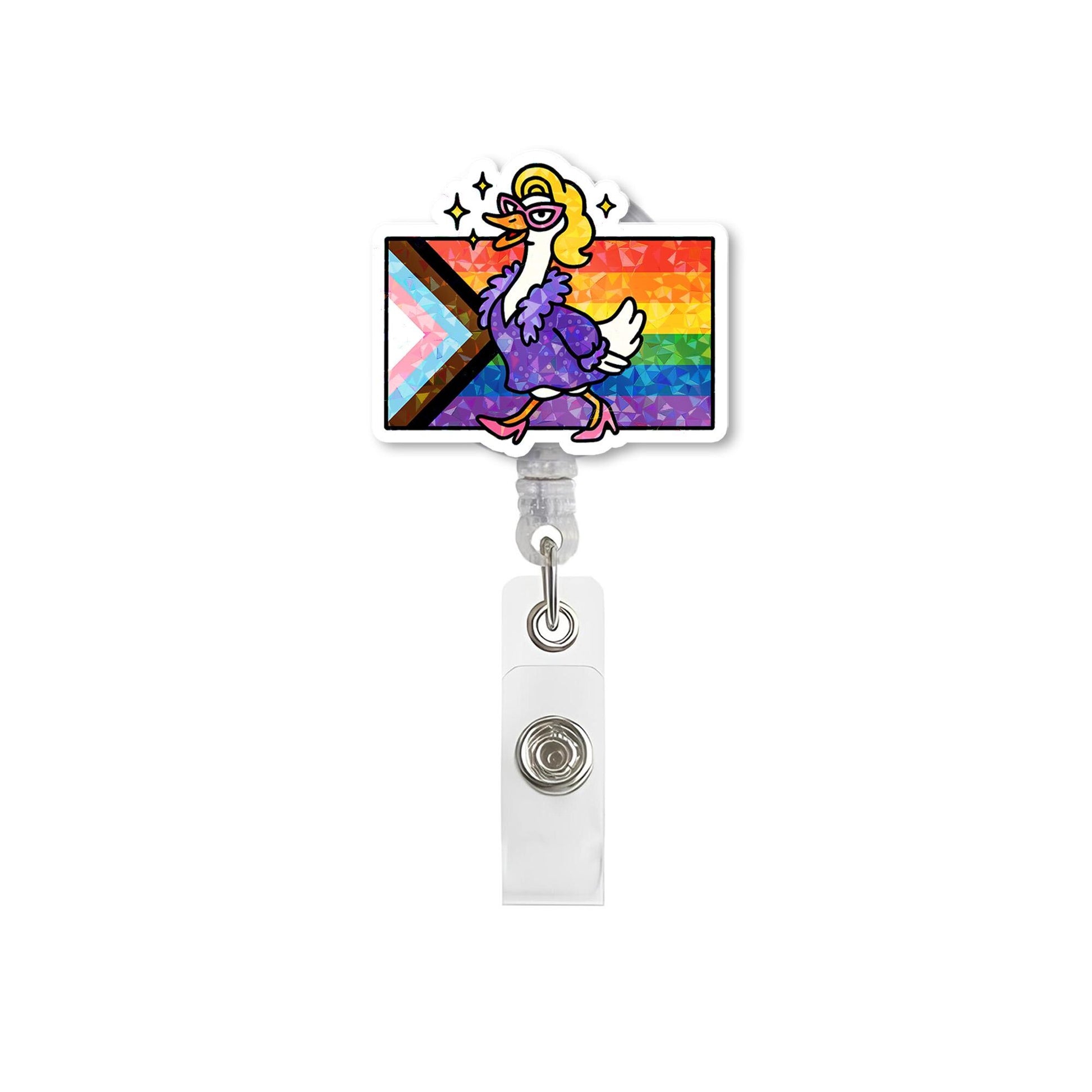 Fabulous Duck Pride Badge Reel | Progress Flag LGBTQ+ ID Holder | Funny Nurse Badge Clip | Pride Month Gift | Queer Duck Reel