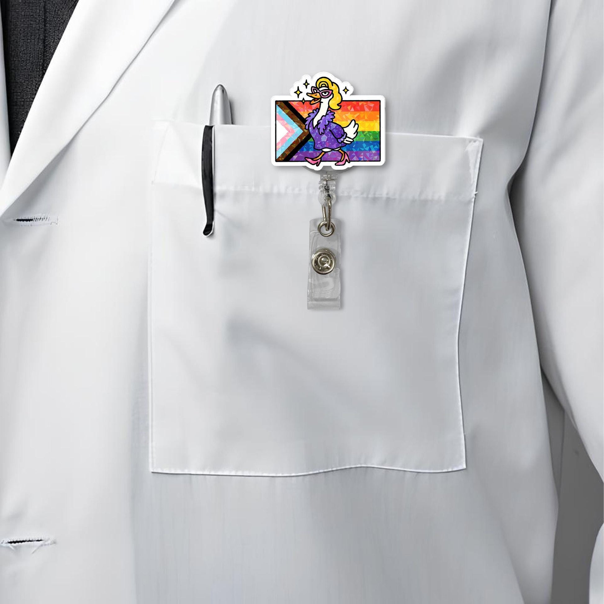 Fabulous Duck Pride Badge Reel | Progress Flag LGBTQ+ ID Holder | Funny Nurse Badge Clip | Pride Month Gift | Queer Duck Reel