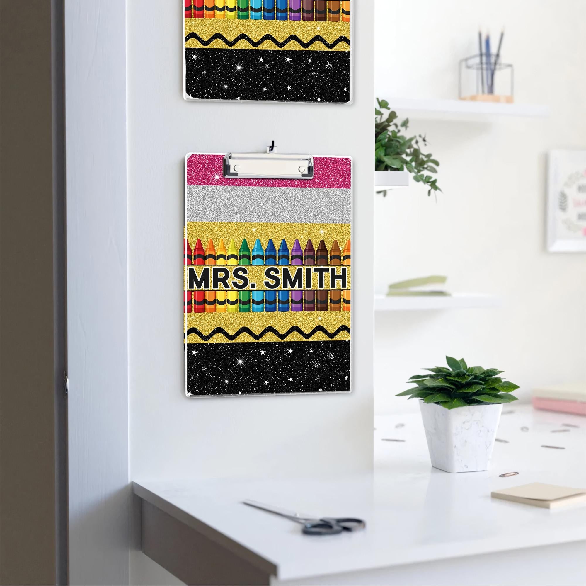 Personalized Teacher Appreciation Gift, Custom Glitter Crayon Teacher Clipboard, End Of Year Gift, Back To School, Teacher School Supplies