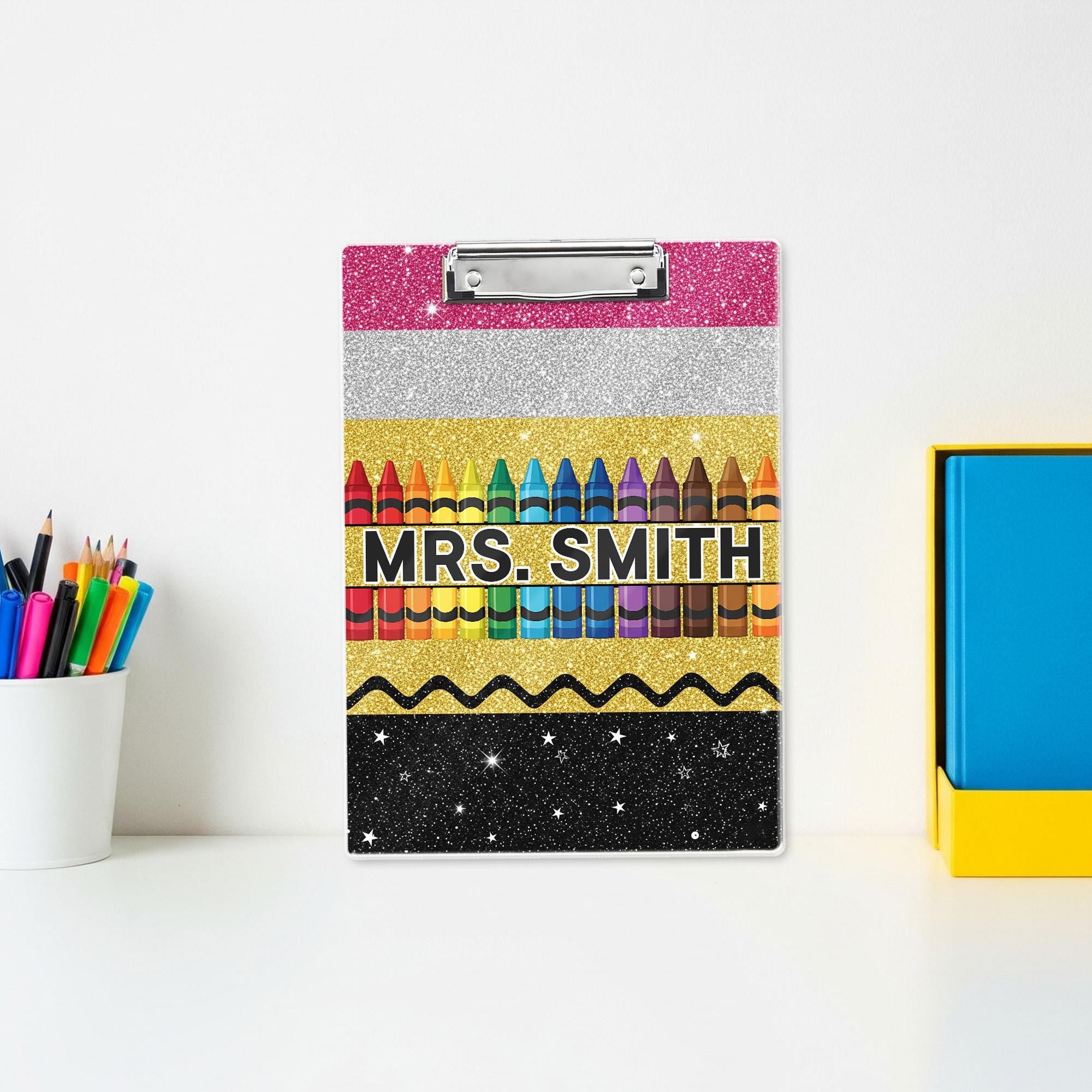 Personalized Teacher Appreciation Gift, Custom Glitter Crayon Teacher Clipboard, End Of Year Gift, Back To School, Teacher School Supplies