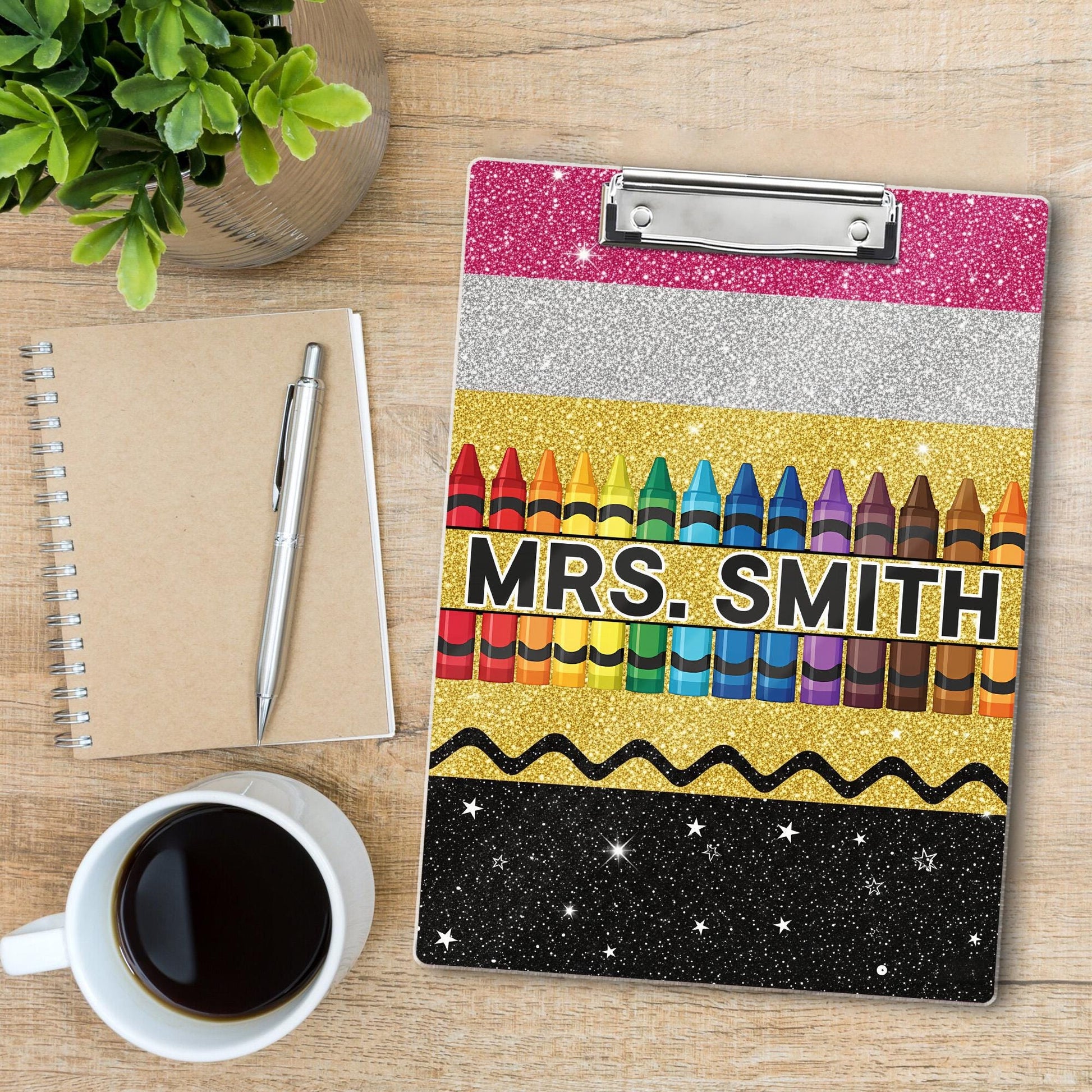 Personalized Teacher Appreciation Gift, Custom Glitter Crayon Teacher Clipboard, End Of Year Gift, Back To School, Teacher School Supplies