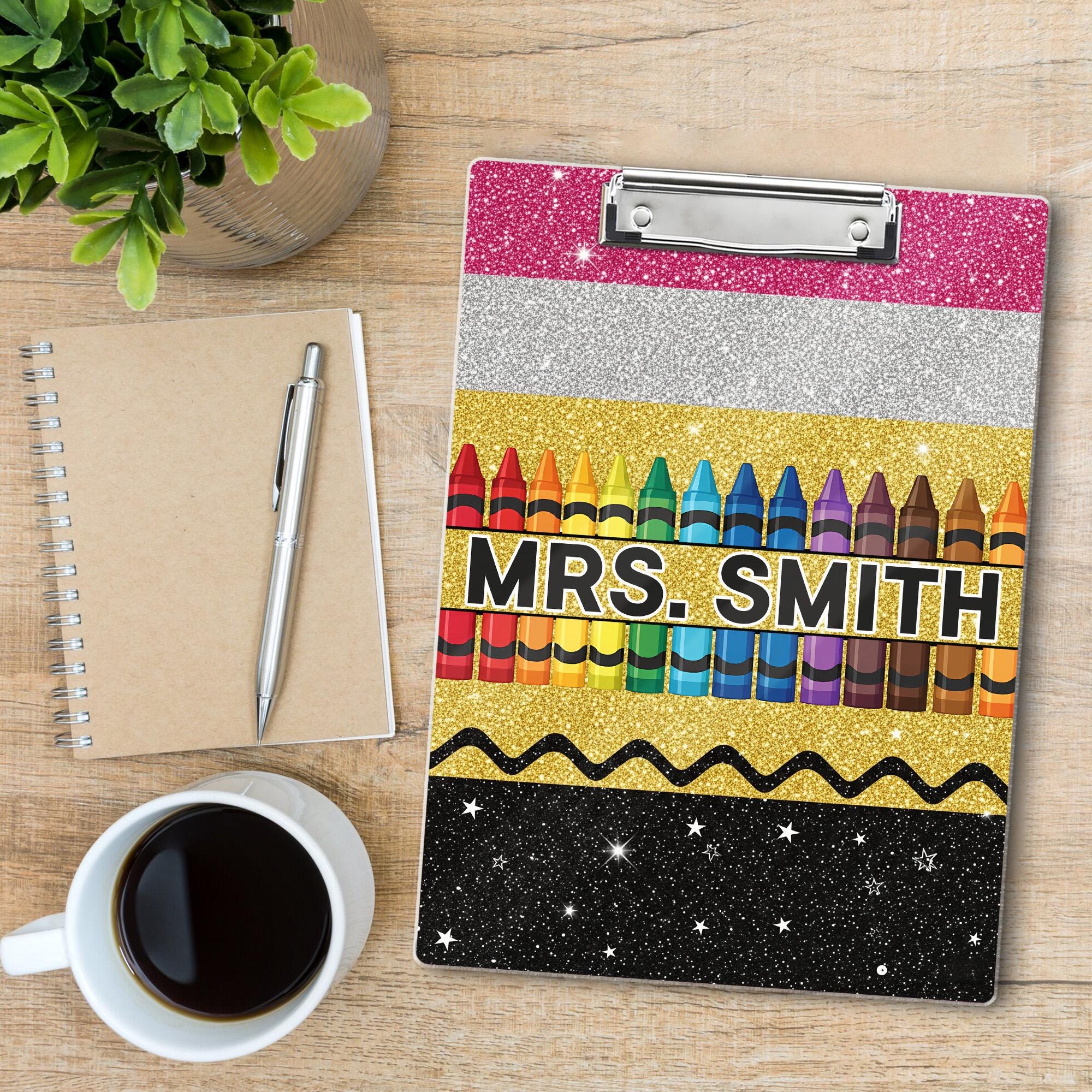 Personalized Teacher Appreciation Gift, Custom Glitter Crayon Teacher Clipboard, End Of Year Gift, Back To School, Teacher School Supplies