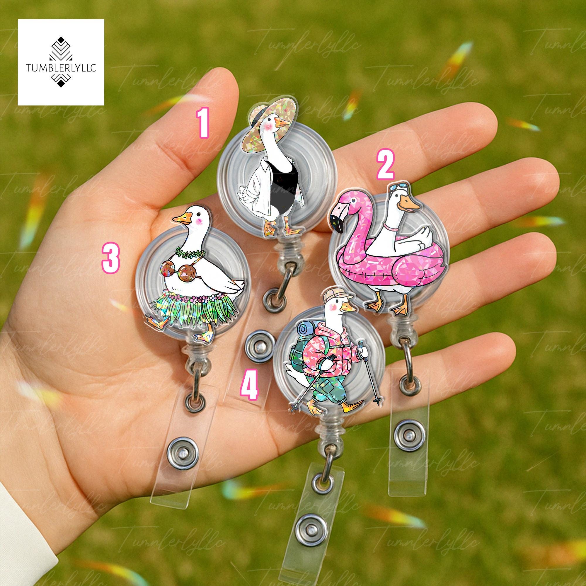 Custom Summer Silly Goose Badge Reel, Funny ID Holder for Nurses, Teachers, Office Staff, Cute Beach Duck Name Tag Clip Gift