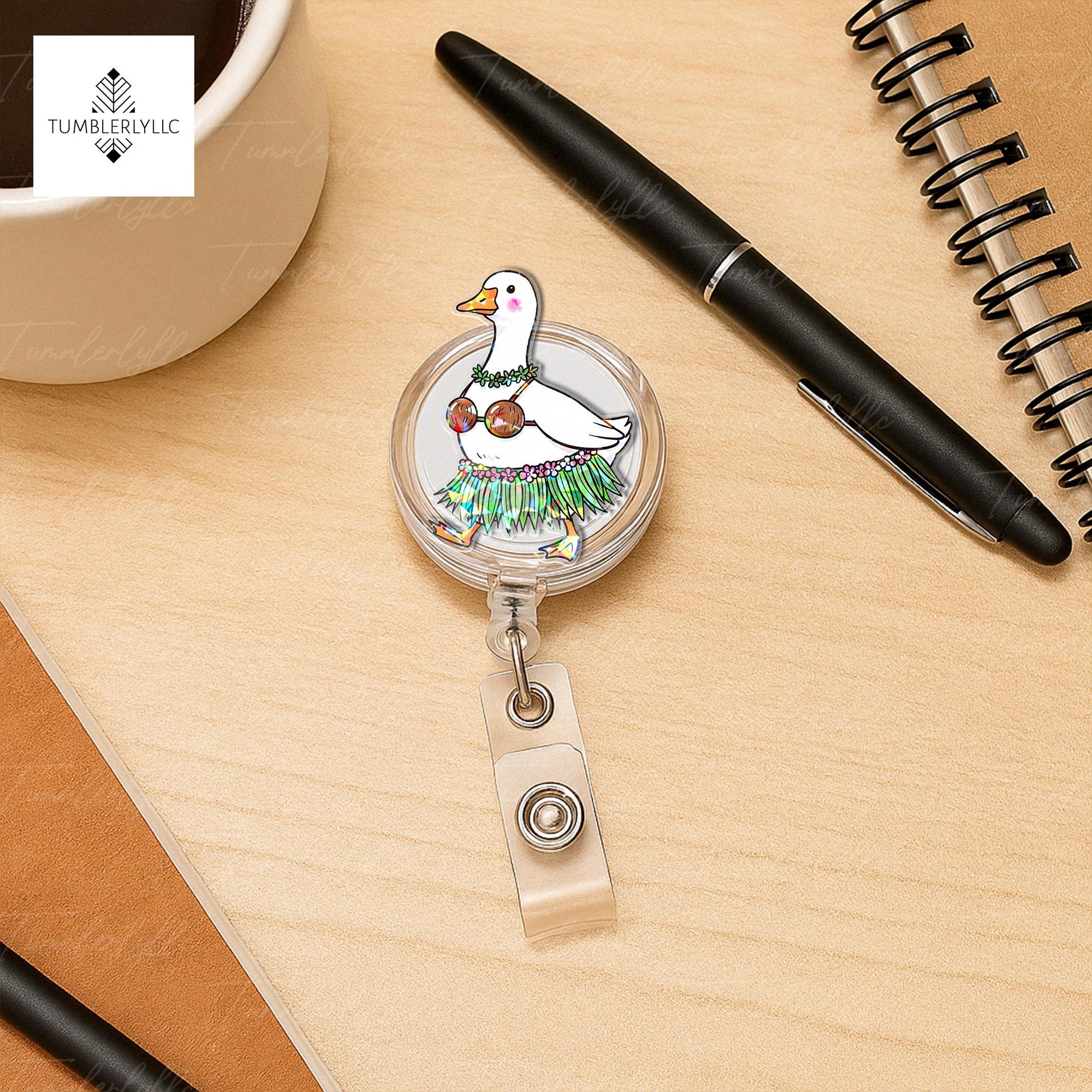 Custom Summer Silly Goose Badge Reel, Funny ID Holder for Nurses, Teachers, Office Staff, Cute Beach Duck Name Tag Clip Gift