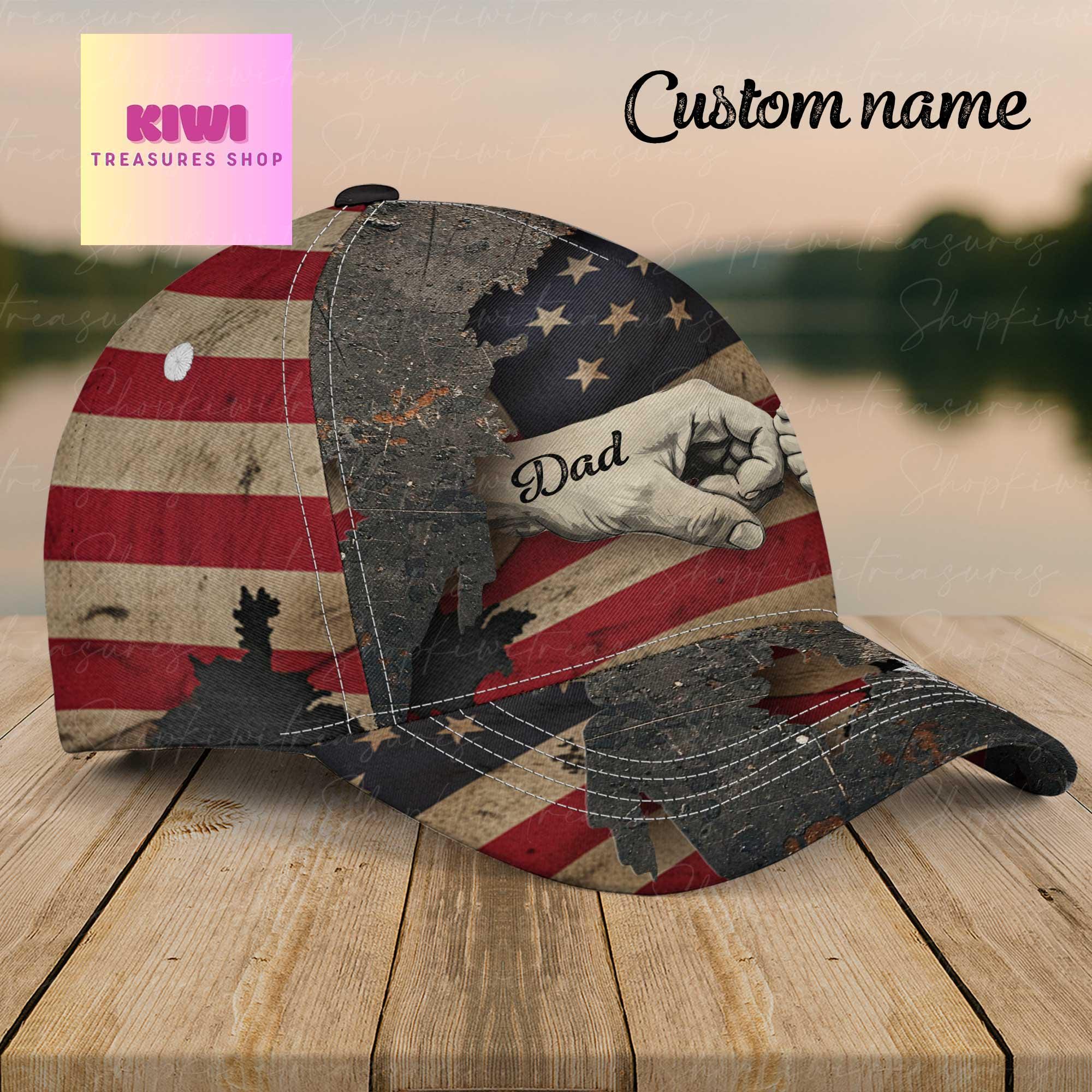 Custom Fist Bump Dad Hat with Kids' Names, Best Dad Ever Cap, Personalized Papa Gift for Father's Day or 4th of July Patriotic Style