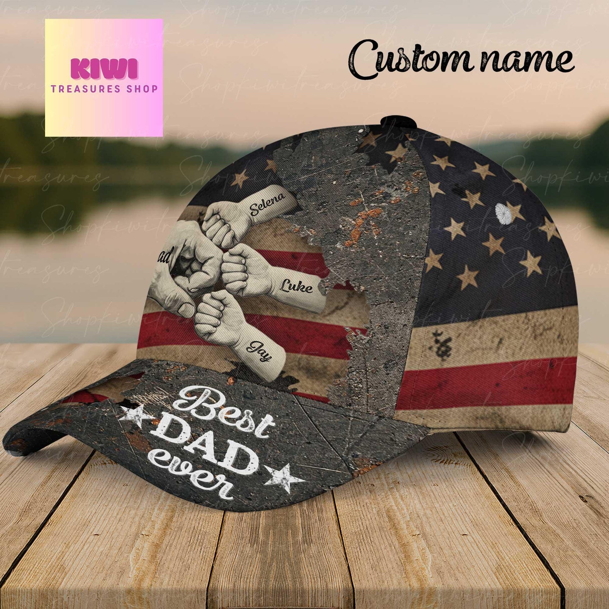 Custom Fist Bump Dad Hat with Kids' Names, Best Dad Ever Cap, Personalized Papa Gift for Father's Day or 4th of July Patriotic Style