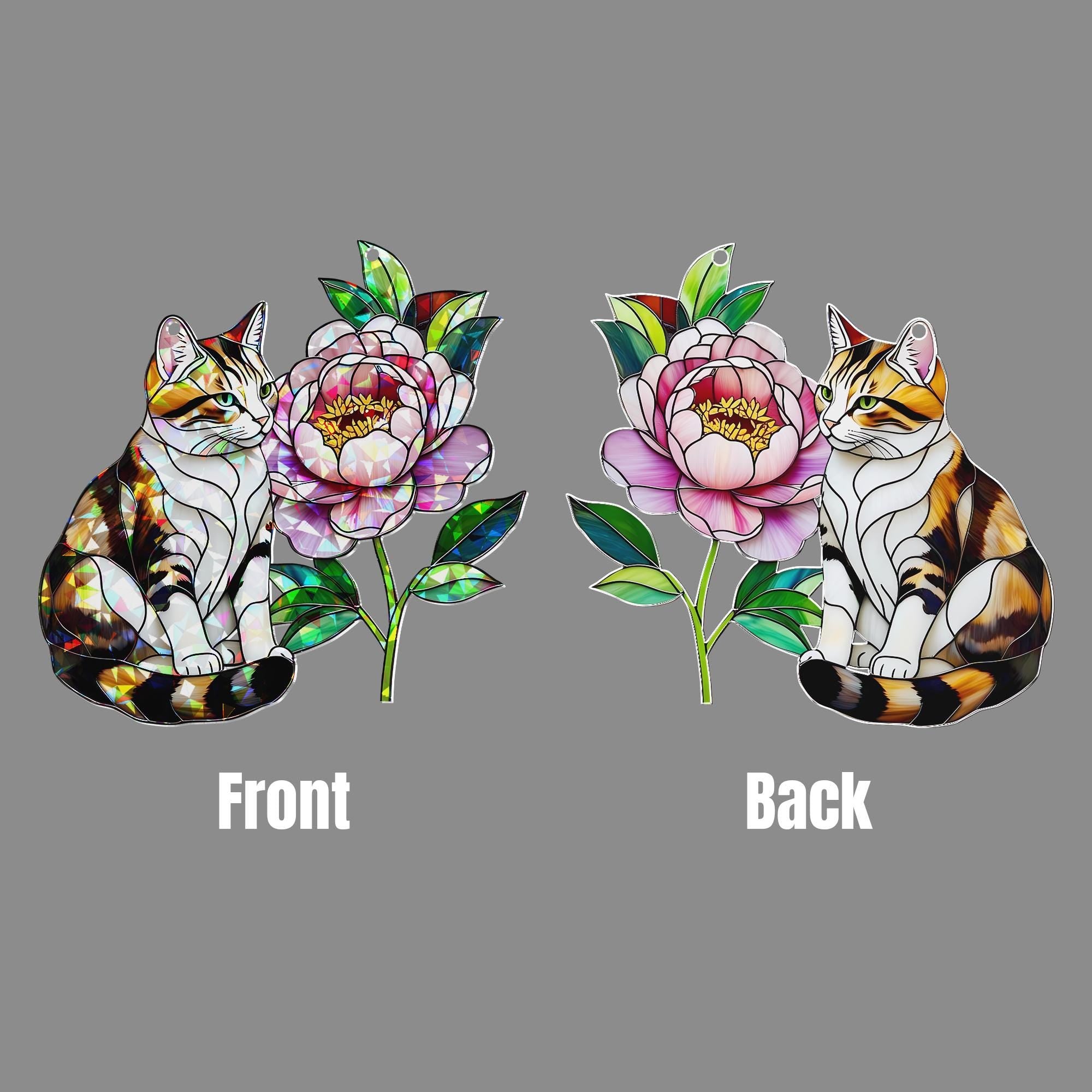 Cat and Peony Acrylic Window Hanging Ornament, Cat Lover Pet Memorial Home Decor Gift, Unique Cat Lover Gift, Home Decor Accent