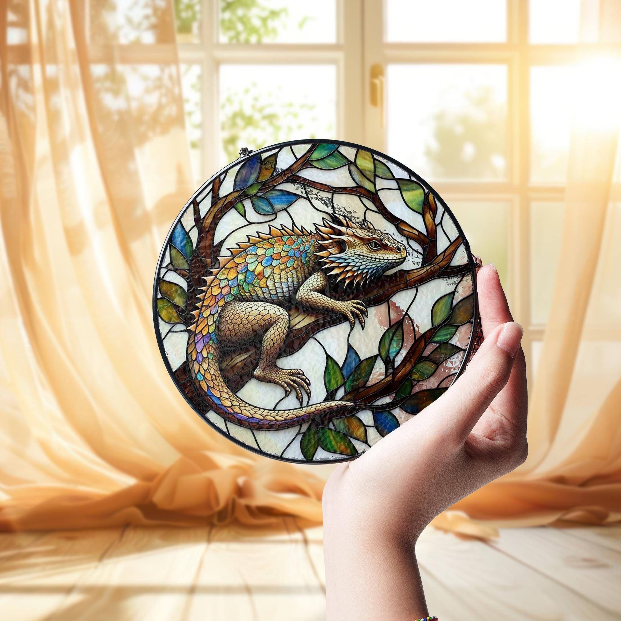 Bearded Dragon Glass Suncatcher – Lizard Window Decor, Reptile Lover Gift,  Terrarium Room Sun Catcher, Nature Lover Home Gift, Gift For Mom