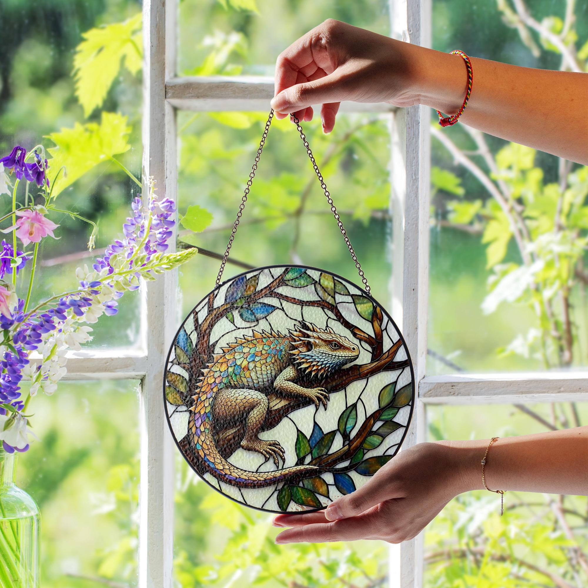 Bearded Dragon Glass Suncatcher – Lizard Window Decor, Reptile Lover Gift,  Terrarium Room Sun Catcher, Nature Lover Home Gift, Gift For Mom