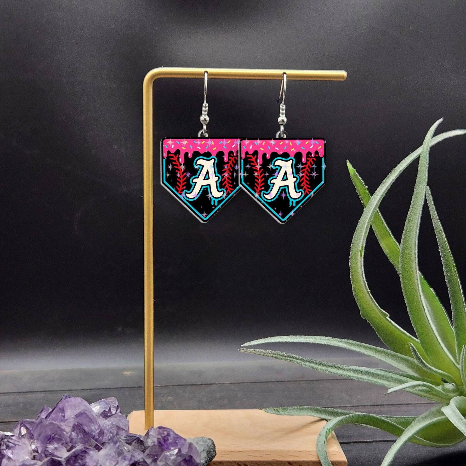 Personalized Baseball Letter Earrings, Sporty Chic Fun Game Day Jewelry, Unique Gift for Player Fan, Custom Letter Gift For Baseball Lover
