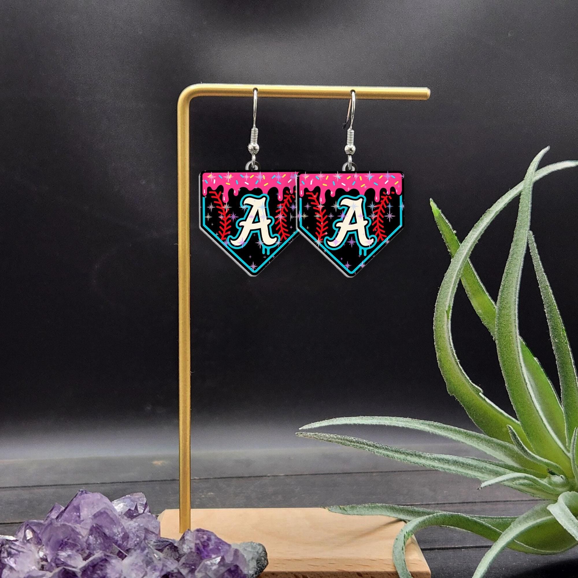 Personalized Baseball Letter Earrings, Sporty Chic Fun Game Day Jewelry, Unique Gift for Player Fan, Custom Letter Gift For Baseball Lover