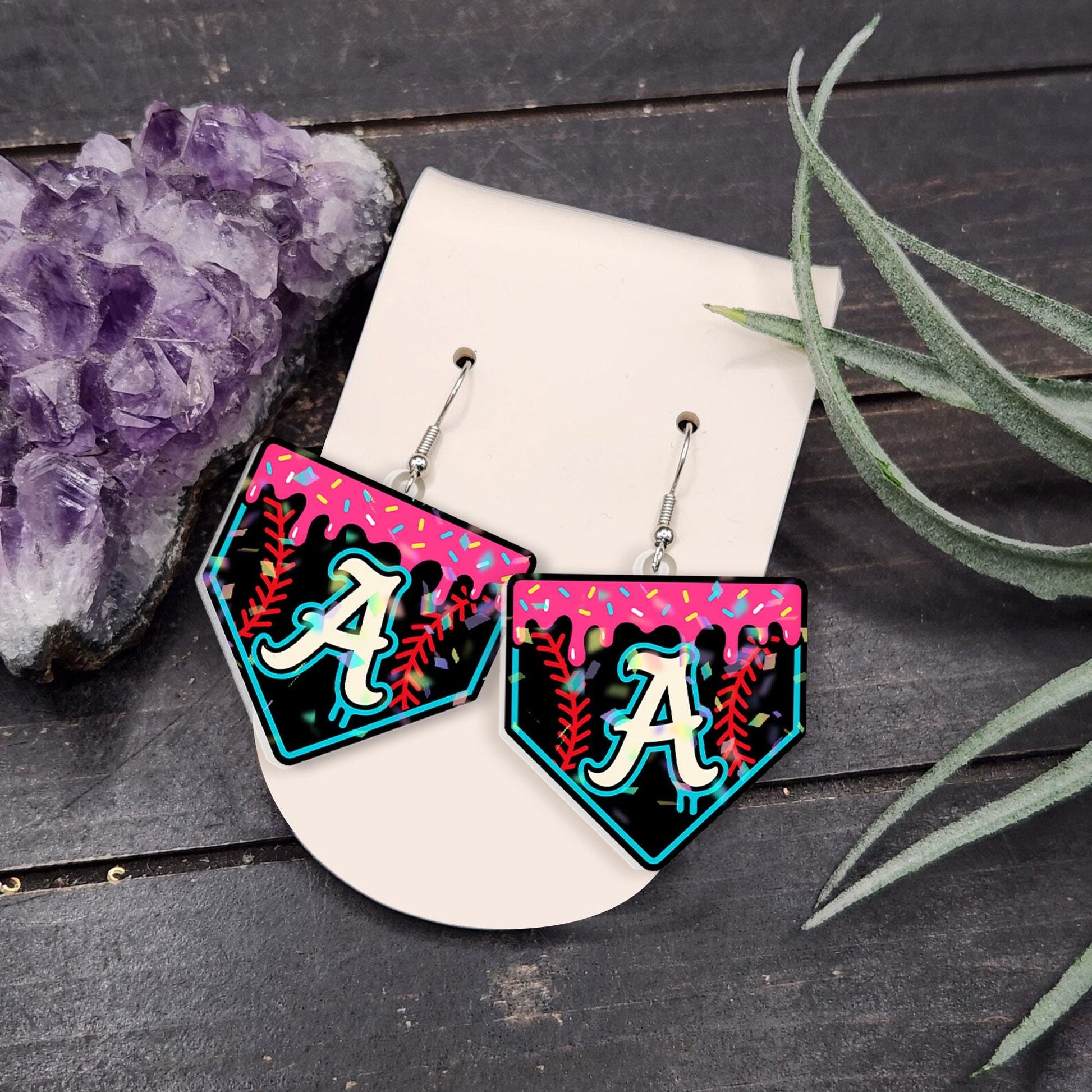 Personalized Baseball Letter Earrings, Sporty Chic Fun Game Day Jewelry, Unique Gift for Player Fan, Custom Letter Gift For Baseball Lover