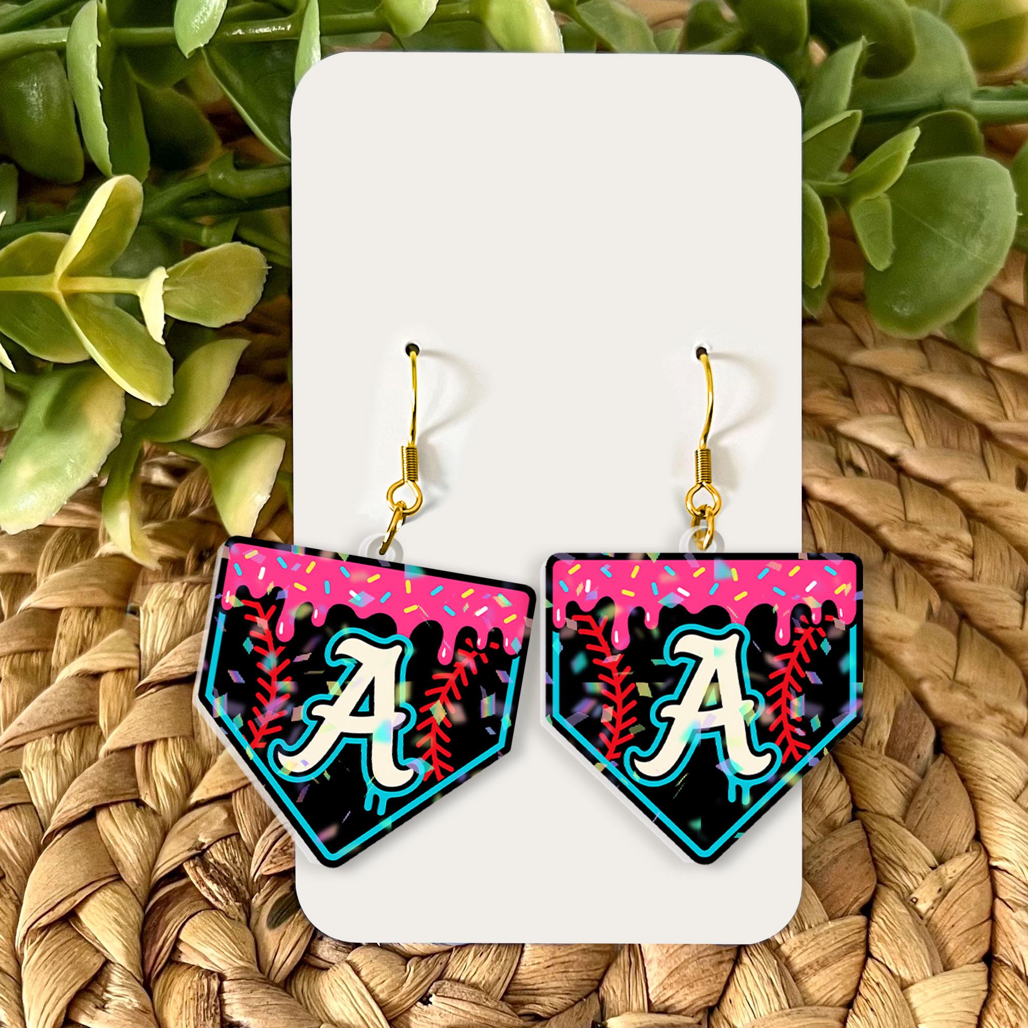 Personalized Baseball Letter Earrings, Sporty Chic Fun Game Day Jewelry, Unique Gift for Player Fan, Custom Letter Gift For Baseball Lover