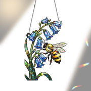 Bee And Flowers Hologram Acrylic Window Hanging – Bluebell Flower Window Hanging, Garden Nature Decor, Cute Insect Gift, Bee Lovers
