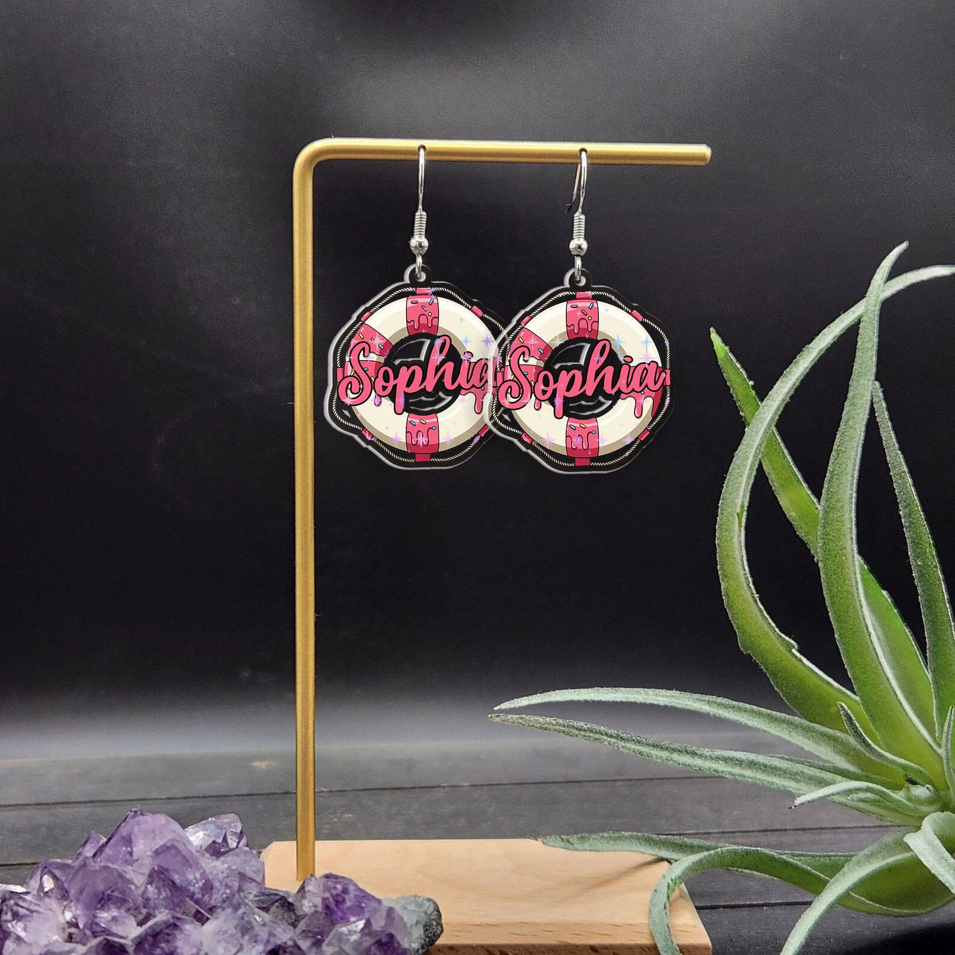 Personalized Lifebuoy Earrings, Custom Name Nautical Dangle Earrings, Summer Beach Jewelry, Cute Lifesaver Pool Party Accessory Gift