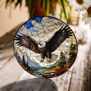 Bald Eagle Glass Suncatcher – Majestic Eagle Glass Style Window Hanging, Patriotic Wildlife Decor for Nature and Bird Lovers, Eagle Lover