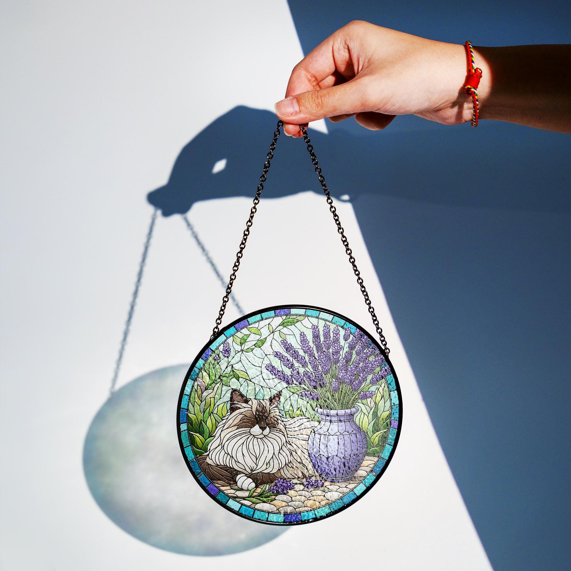 Ragdoll Cat with Lavender Pot Glass Suncatcher – Floral Cat Window Decor – Mother’s Day Gift – Flower Lover & Pet Mom Gift