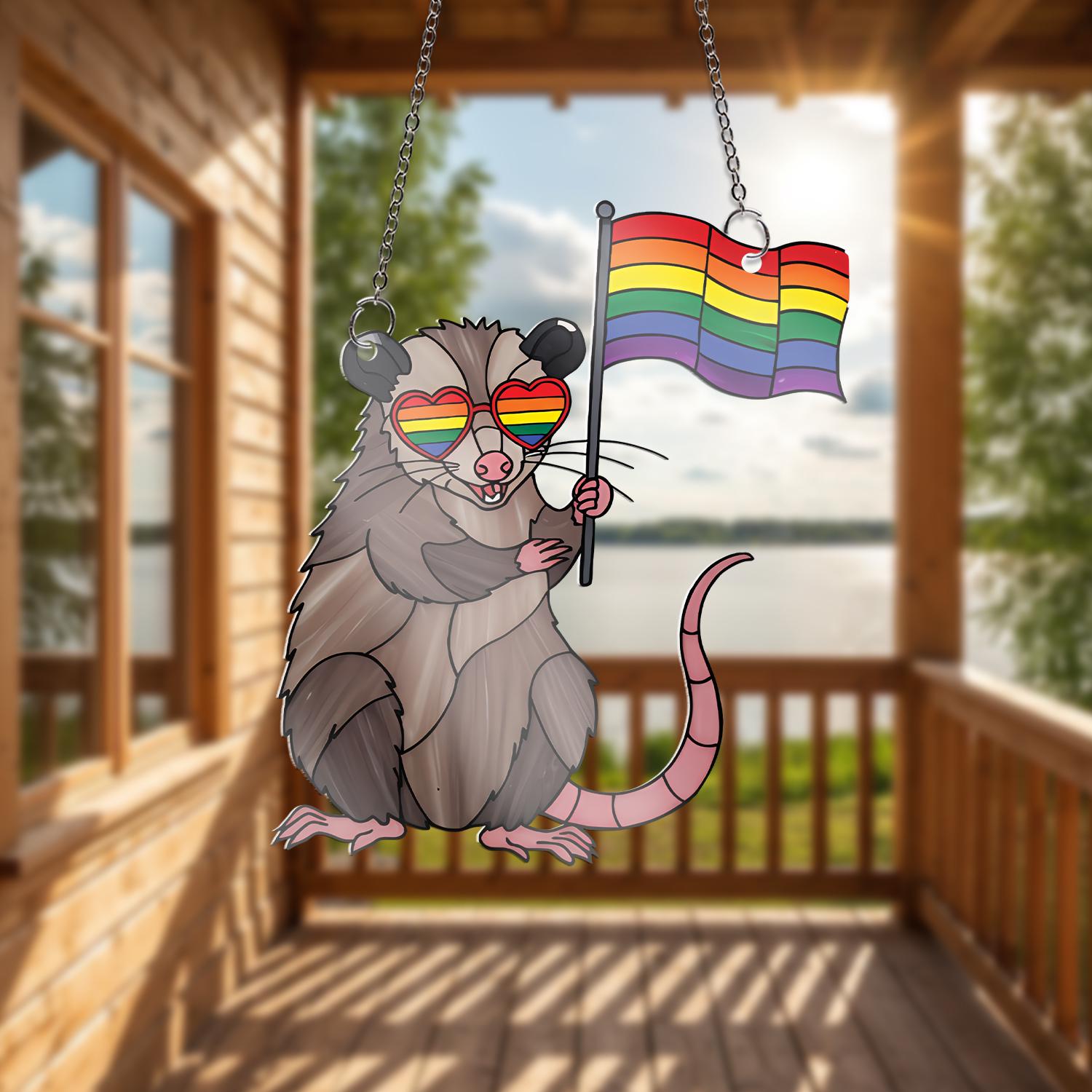 LGBT Possum Acrylic  Window Hanging, Pride Acrylic Decor, Rainbow Decor, Cute Possum Ornament, LGBTQ+ Gift, Window Decoration, Funny Pride
