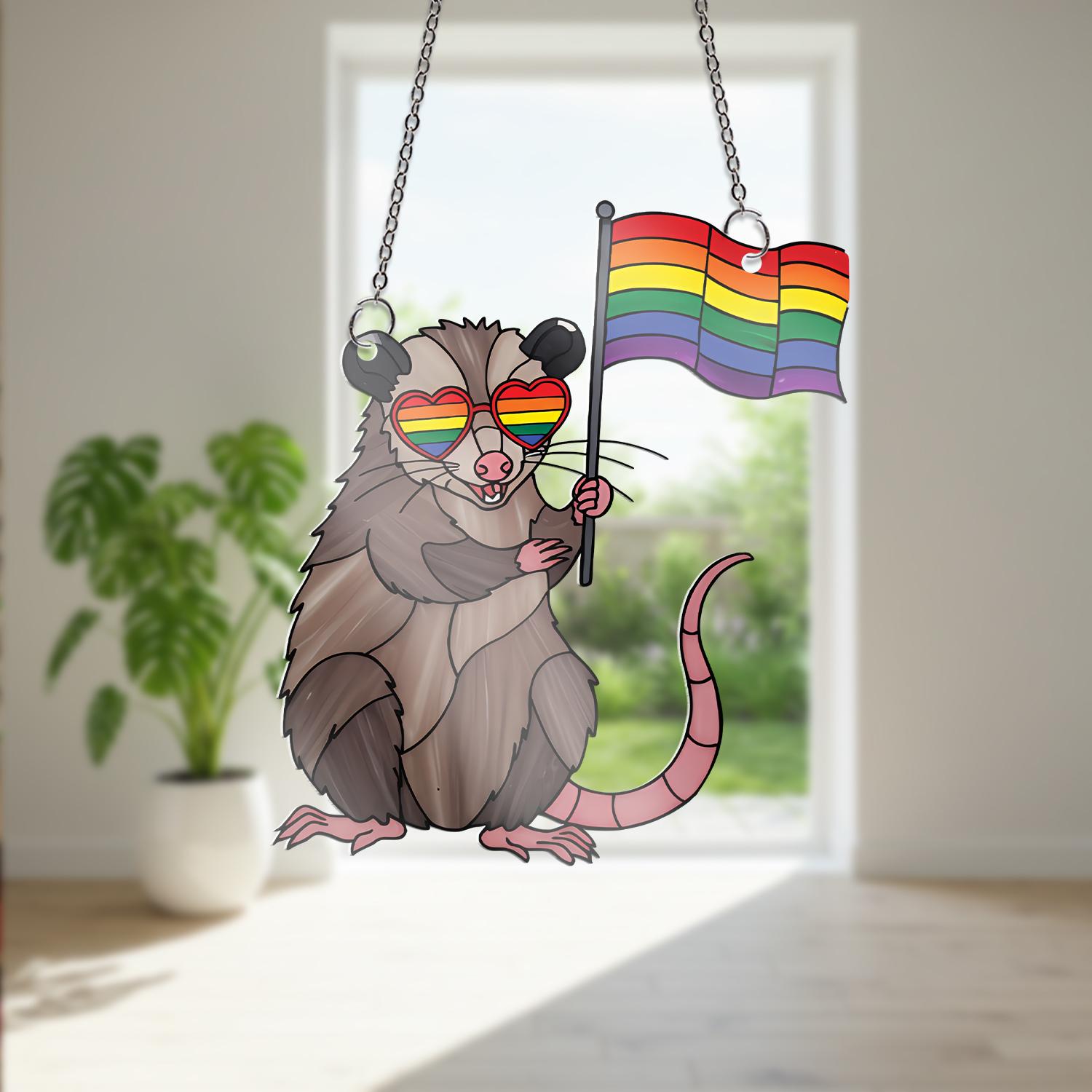 LGBT Possum Acrylic  Window Hanging, Pride Acrylic Decor, Rainbow Decor, Cute Possum Ornament, LGBTQ+ Gift, Window Decoration, Funny Pride