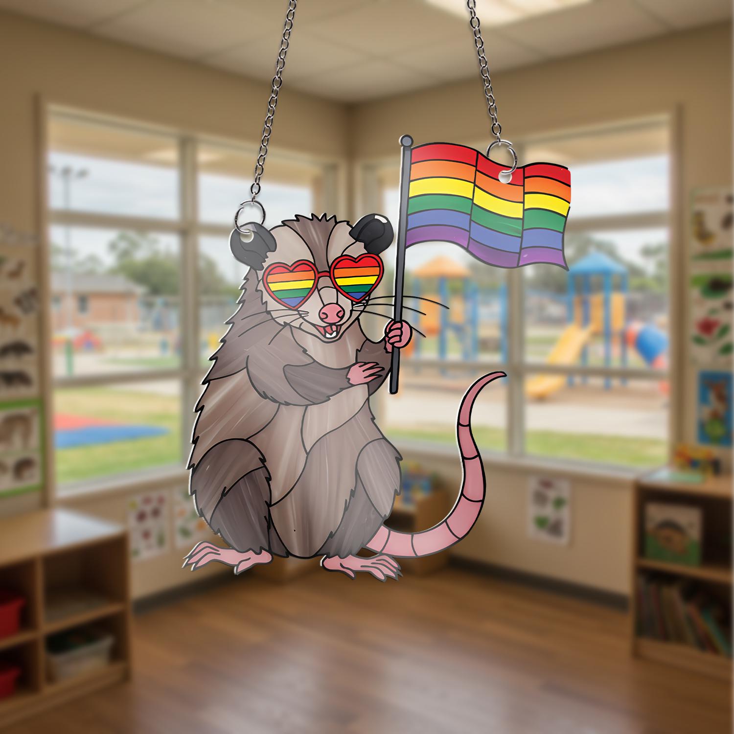 LGBT Possum Acrylic  Window Hanging, Pride Acrylic Decor, Rainbow Decor, Cute Possum Ornament, LGBTQ+ Gift, Window Decoration, Funny Pride