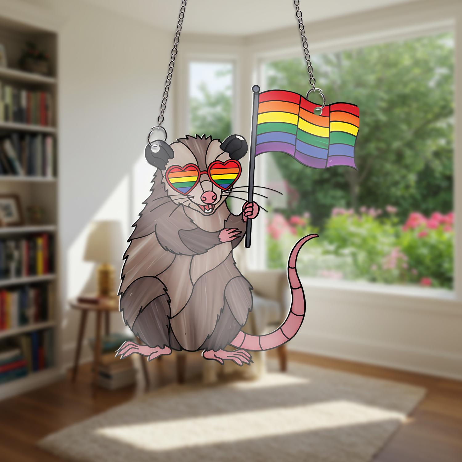 LGBT Possum Acrylic  Window Hanging, Pride Acrylic Decor, Rainbow Decor, Cute Possum Ornament, LGBTQ+ Gift, Window Decoration, Funny Pride