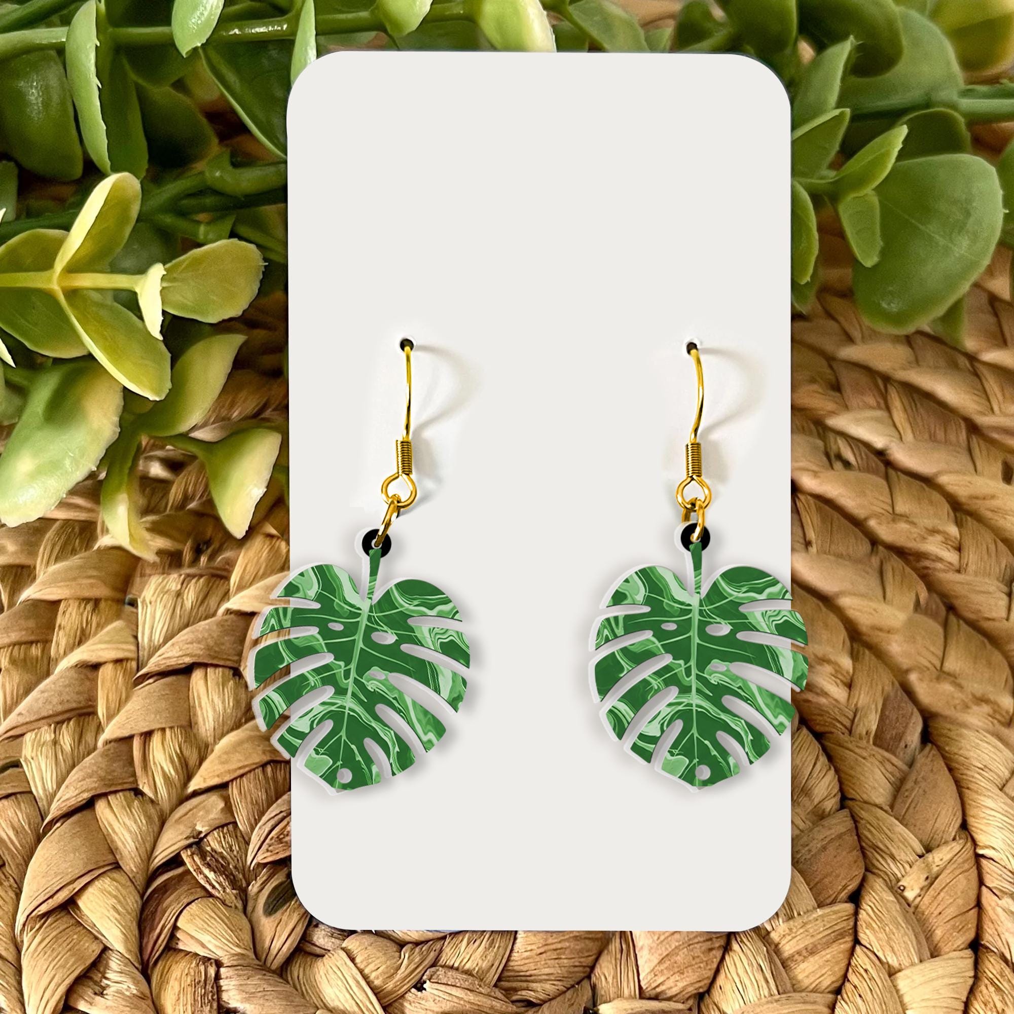 Monstera Earrings, Tropical Leaf Jewelry, Boho Plant Earrings, Nature-Inspired Accessories, Greenery Statement Earrings, Gift For Her / Mom