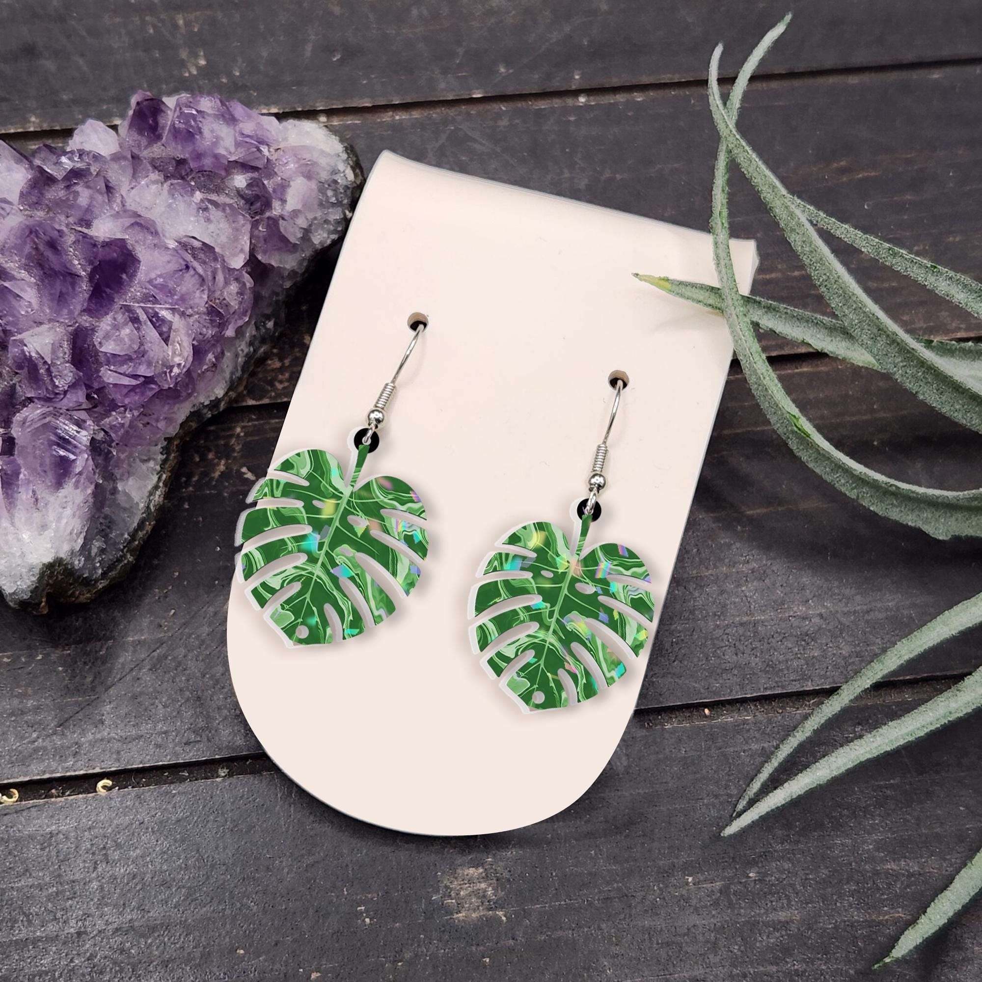 Monstera Earrings, Tropical Leaf Jewelry, Boho Plant Earrings, Nature-Inspired Accessories, Greenery Statement Earrings, Gift For Her / Mom