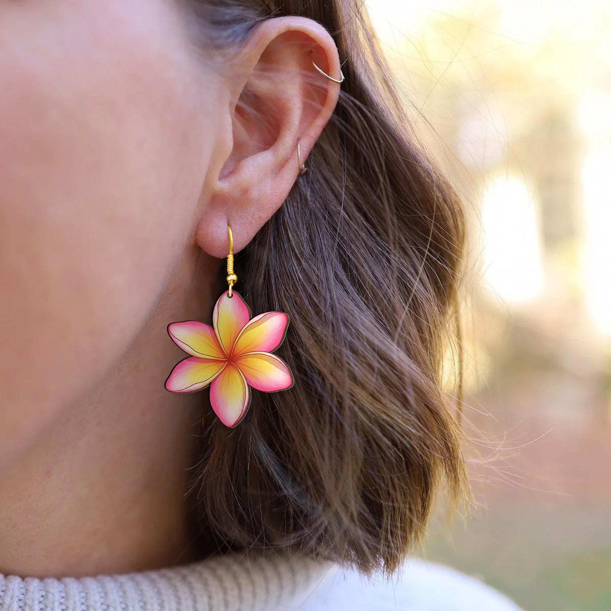 Plumeria Flower Earrings, Tropical Floral Jewelry, Boho Beach Earrings, Island Earrings, Hawaiian Flower Gift, Gift For Her / Mom / Grandma