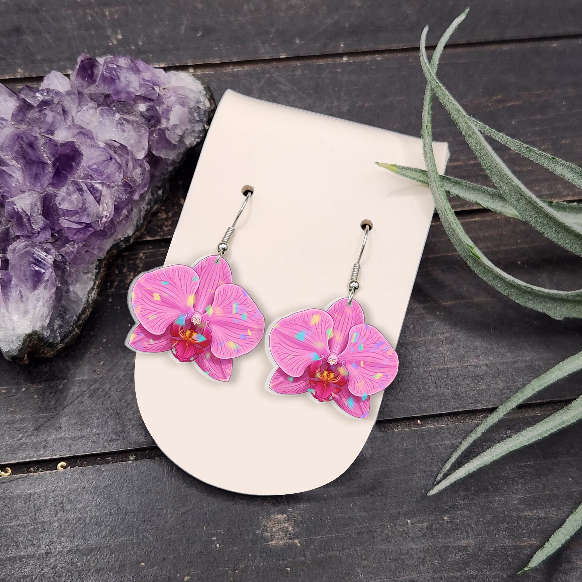 Orchid Flower Earrings, Tropical Floral Jewelry, Boho Statement Earrings, Botanical Earrings, Nature-Inspired Gift, Gift For Her/Mom/Grandma