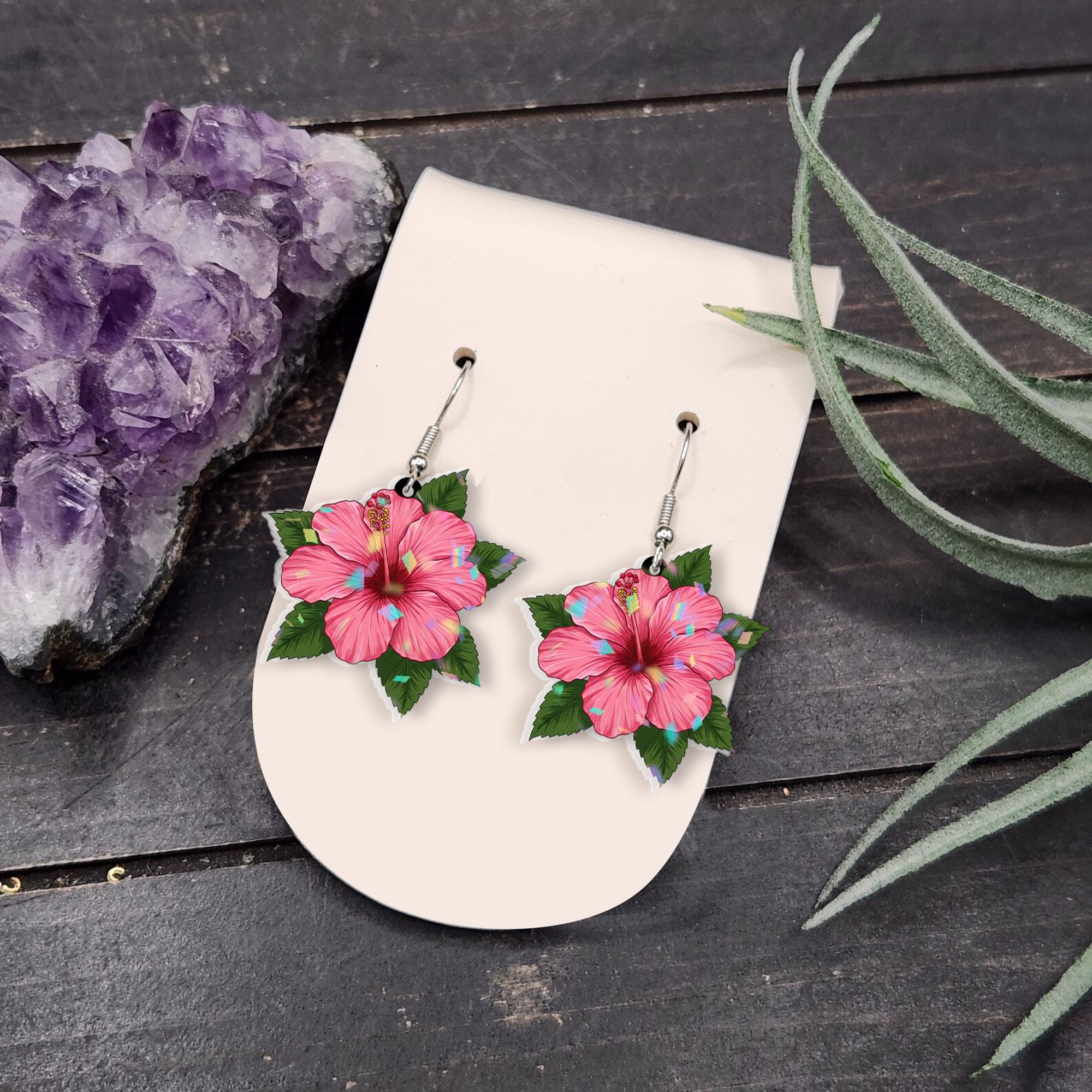Hibiscus Flower Earrings, Tropical Floral Jewelry, Boho Statement Earrings, Island Earrings, Beach Vacation Gift, Gift For Her/Mom/Grandma