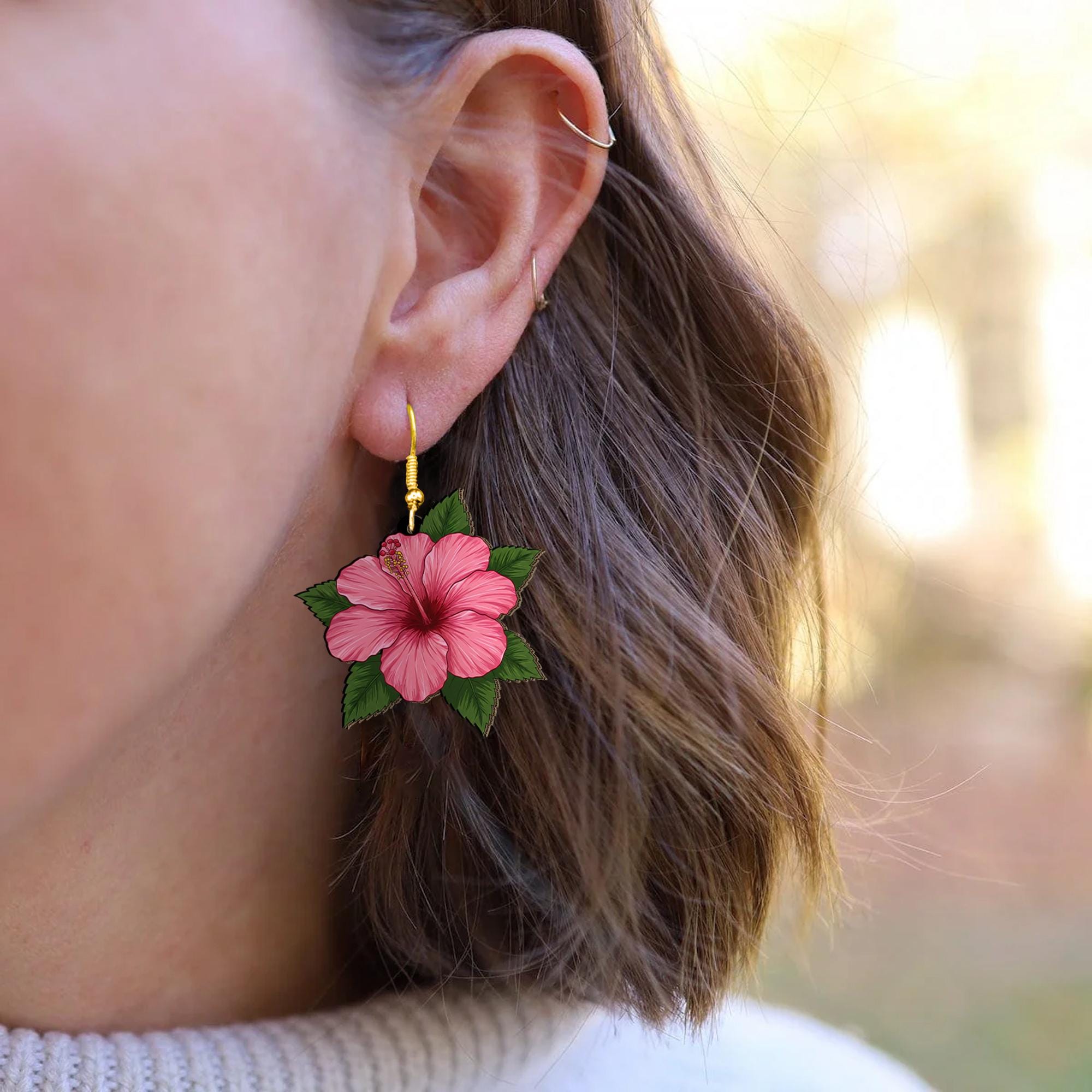 Hibiscus Flower Earrings, Tropical Floral Jewelry, Boho Statement Earrings, Island Earrings, Beach Vacation Gift, Gift For Her/Mom/Grandma